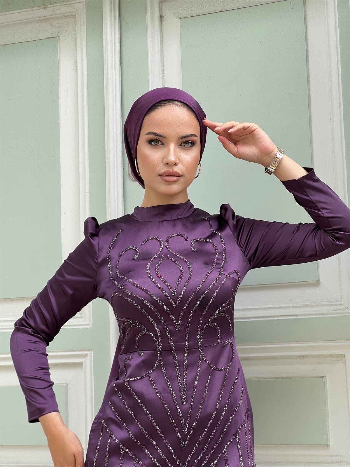 Rose –  Mürdüm Abiye Elbise