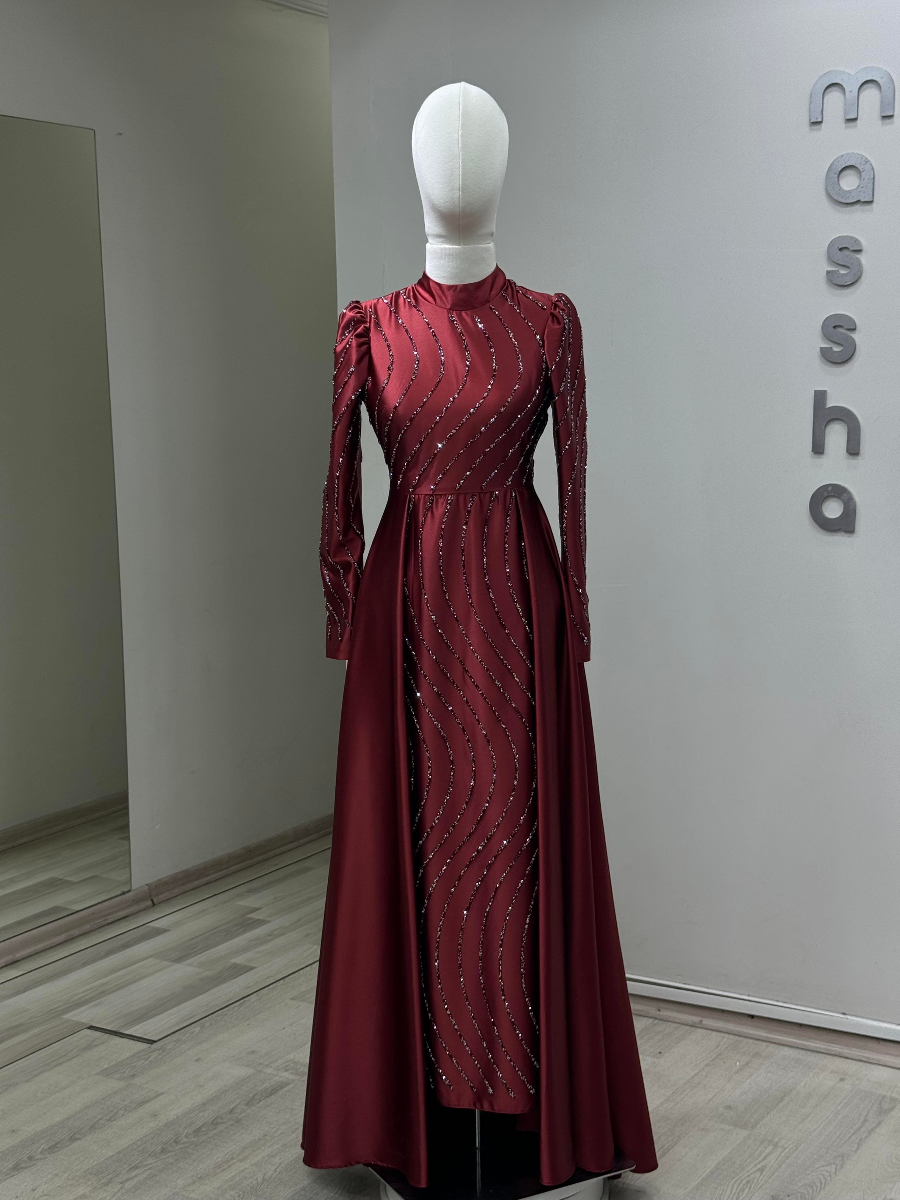 Sahra - Bordo Abiye Elbise