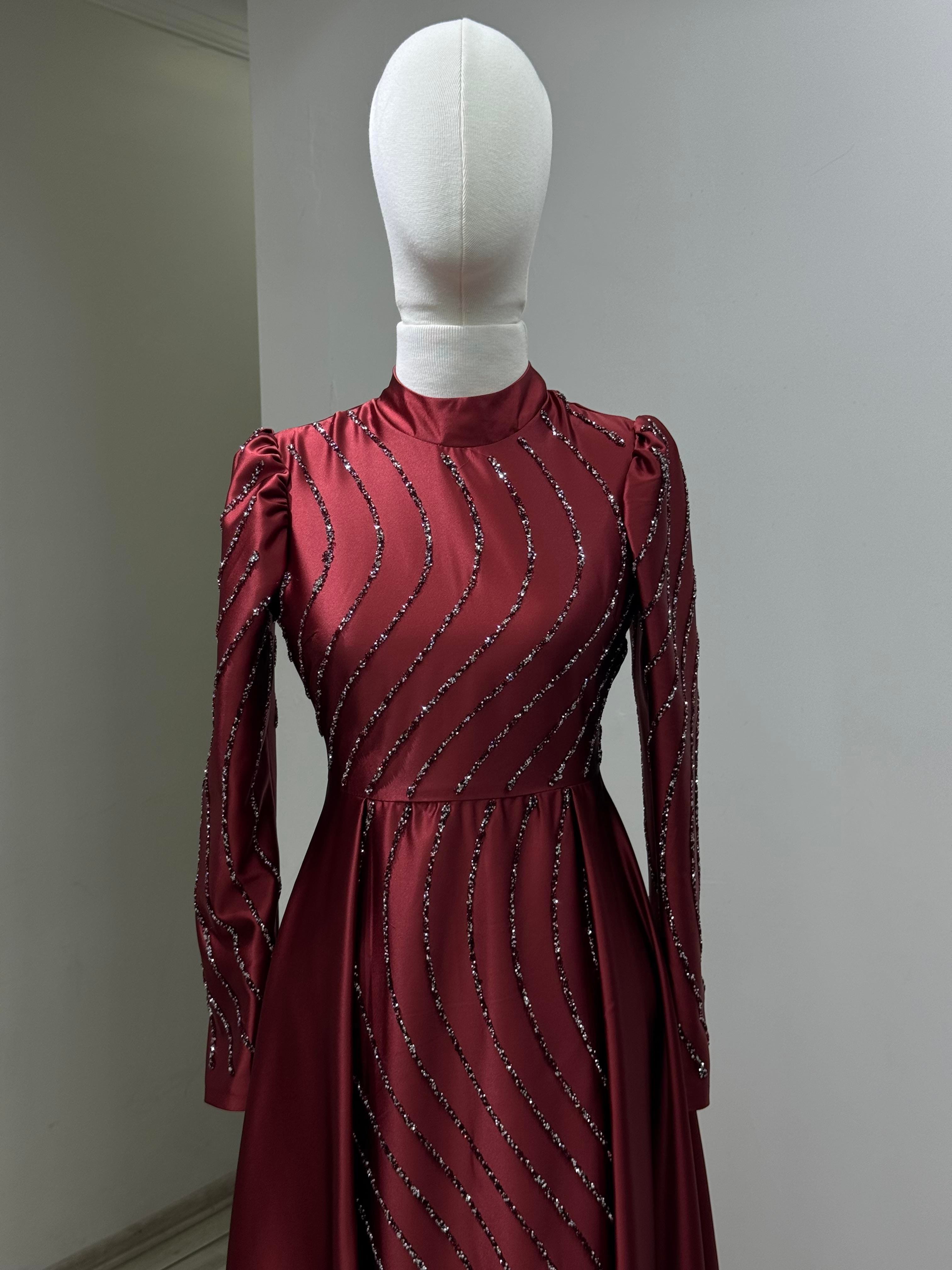 Sahra - Bordo Abiye Elbise