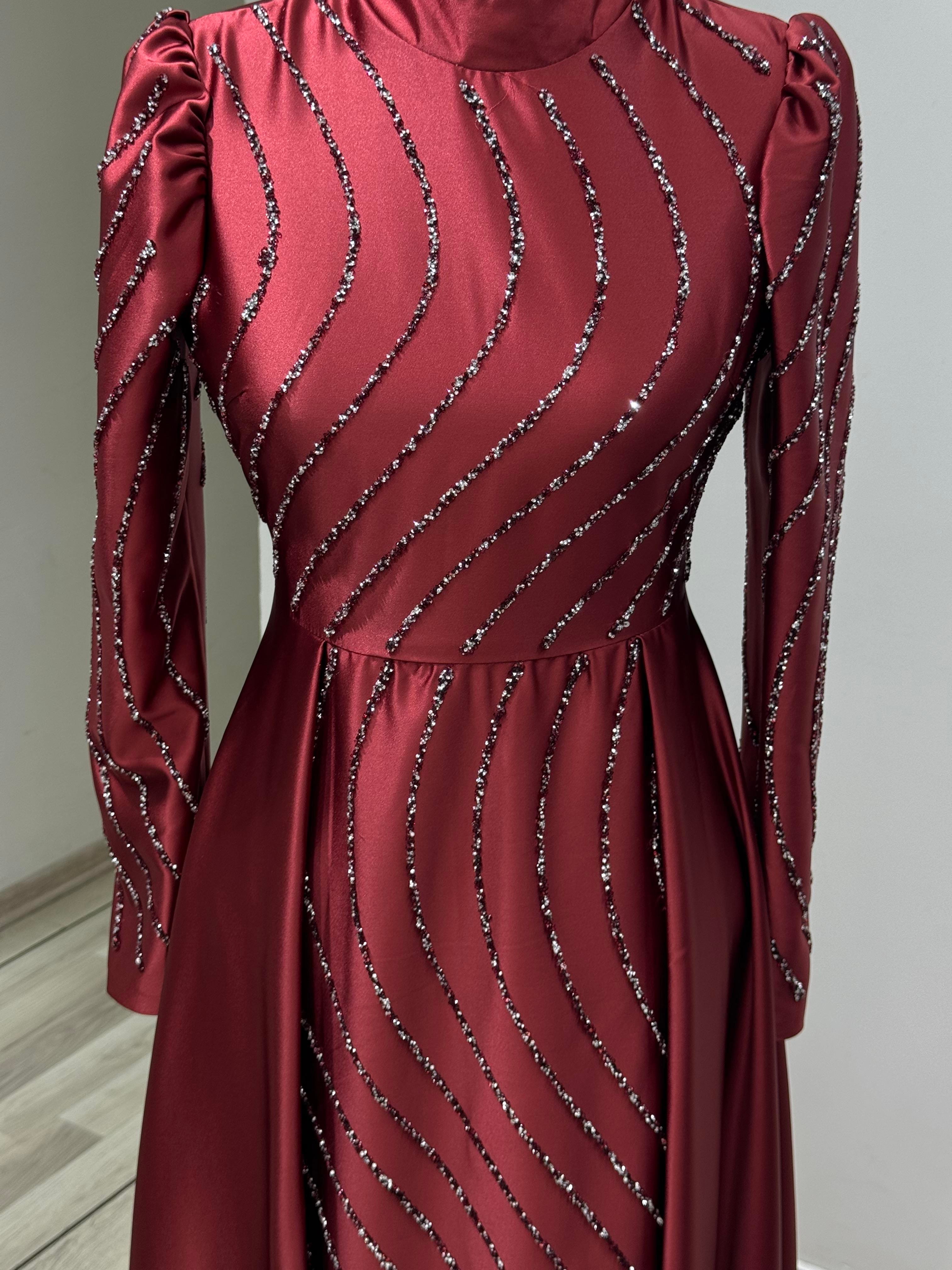 Sahra - Bordo Abiye Elbise