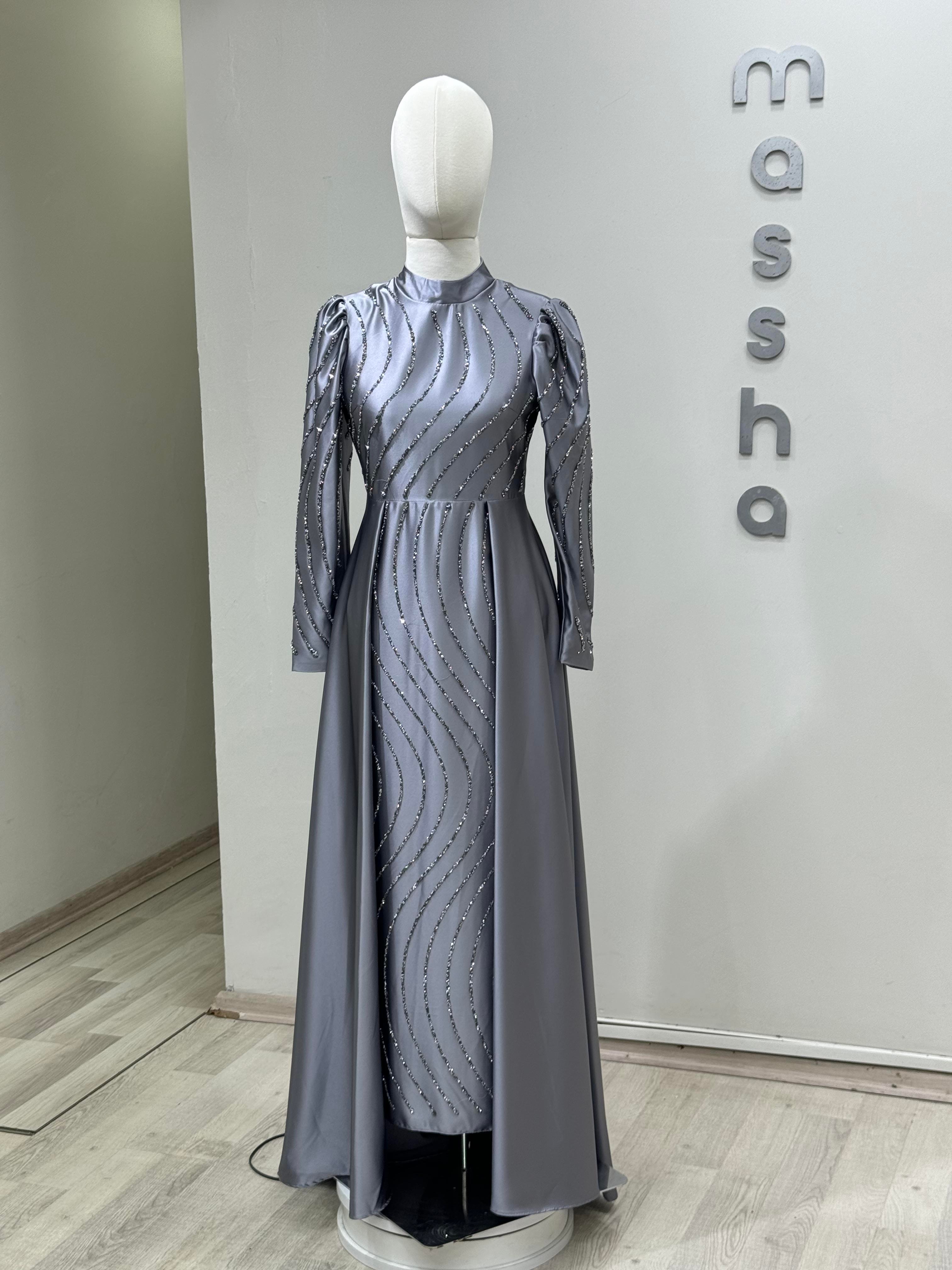 Sahra - Gri Abiye Elbise