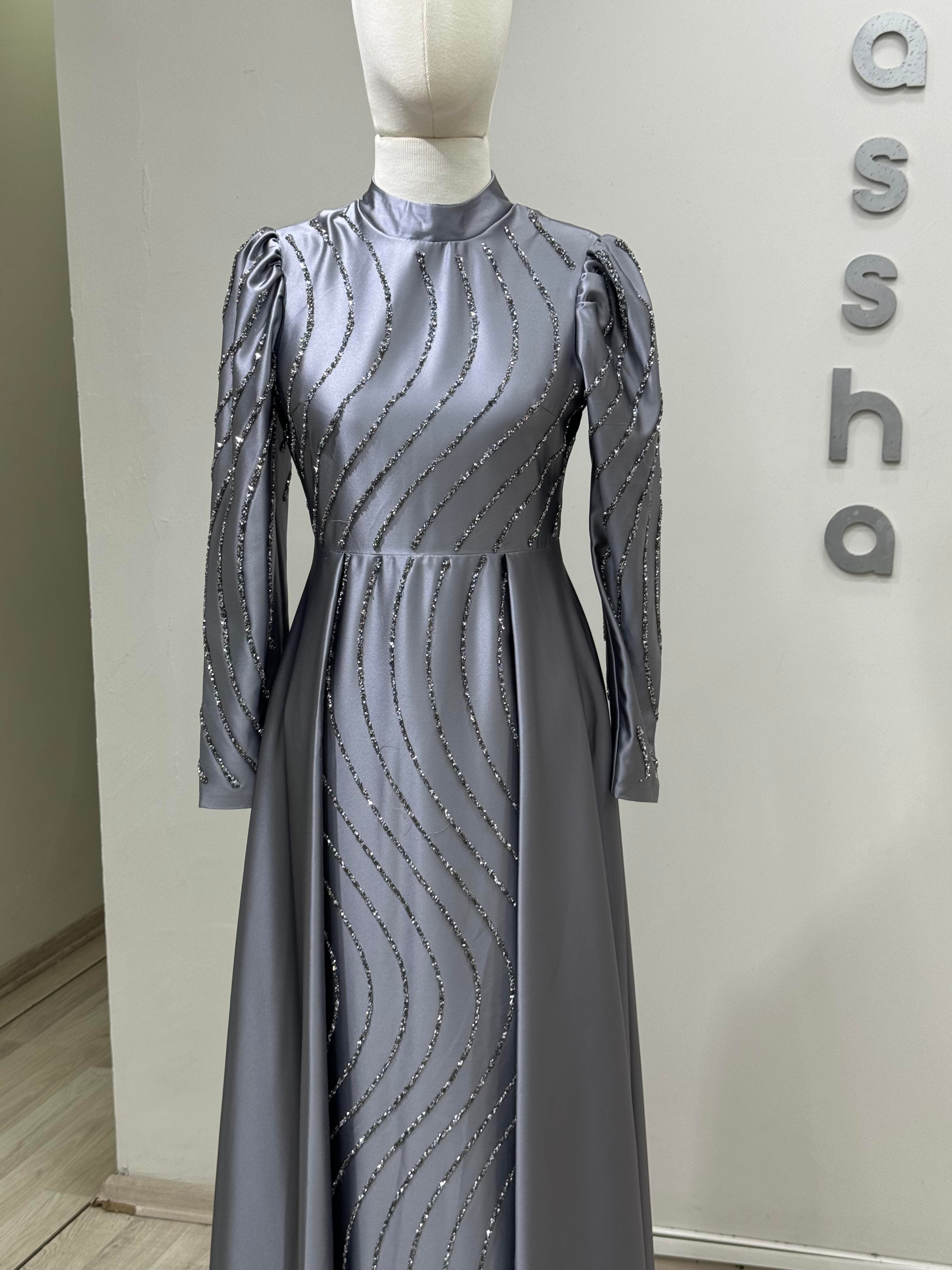 Sahra - Gri Abiye Elbise