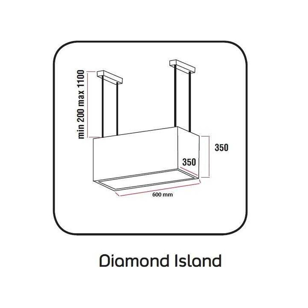 Alveus Diamond Beyaz 60 cm Ada Davlumbaz