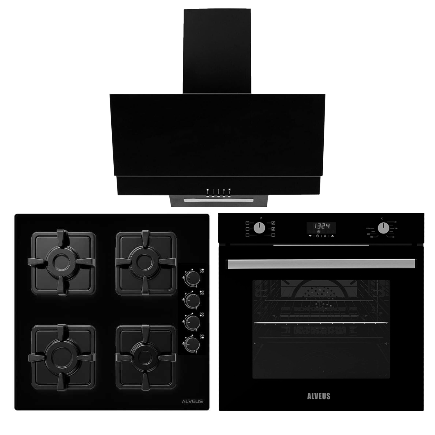 Alveus Siyah Cam Ankastre Set - 05 (KLS 670 + MFA 627 + F17)