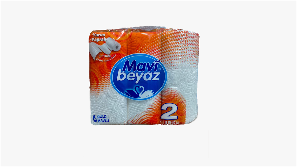 Mavi Beyaz Çift Katlı Kağıt Havlu 6 Rulo