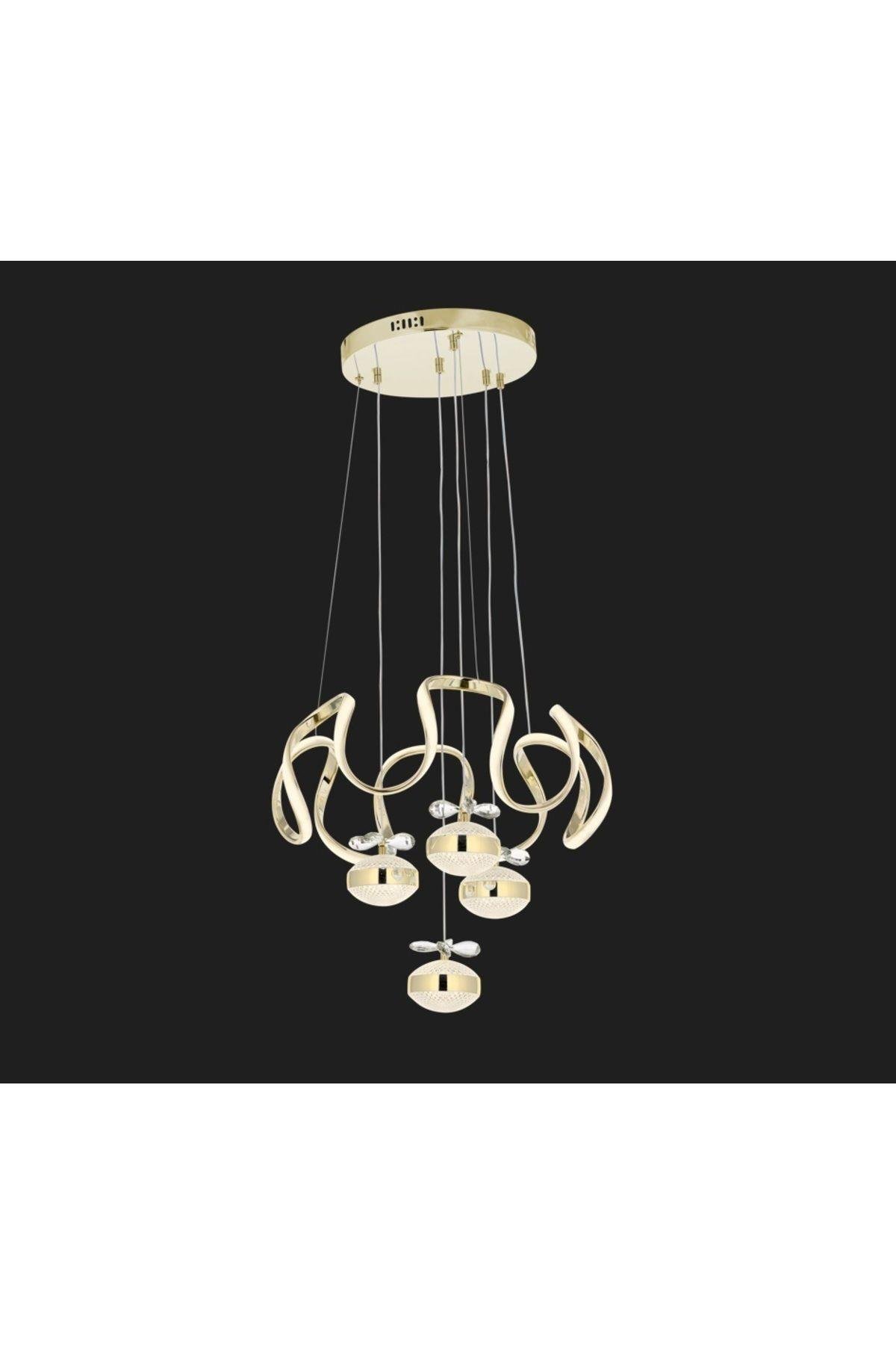 3 Renk Kademeli Ledli Avize Modern Sarkıt Kelebek Kristal Taşlı Led Avize Gold Sarı