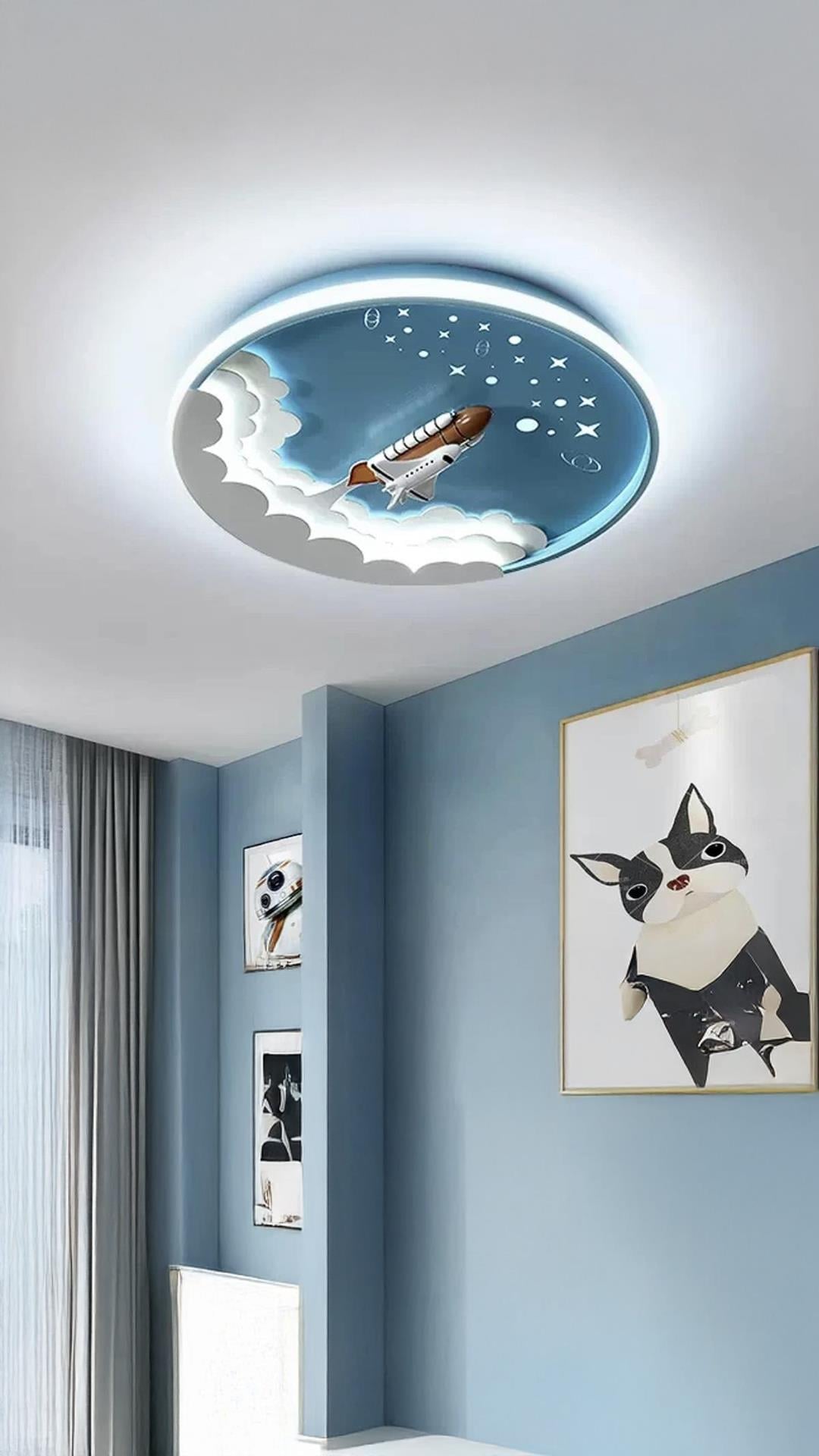 3 Renk Kumandalı Dimmer Özellikli Çocuk Odası Led Avize Uzay Mekiği Mavi