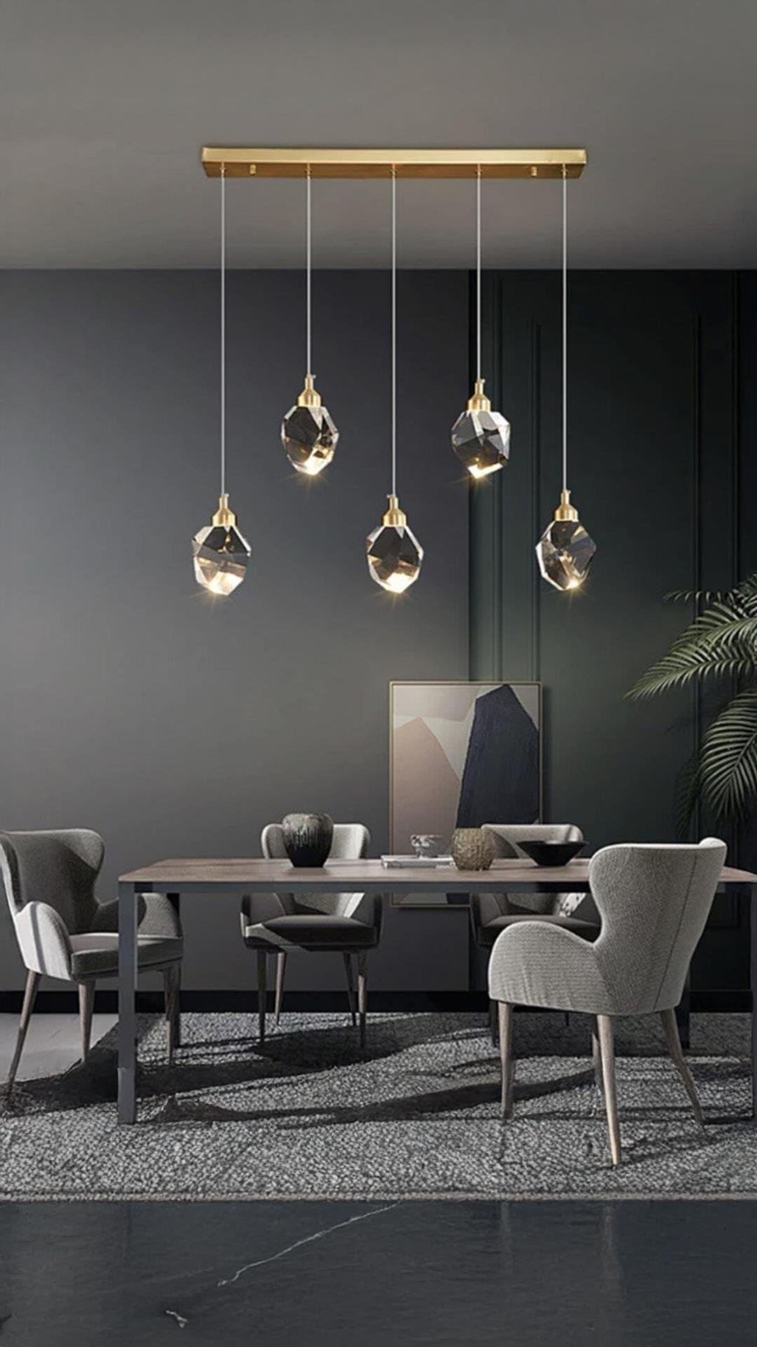 A+ Luxury Modern Kristalize Cam Sarkıt Beşli Sıralı Led Avize Gold Sarı