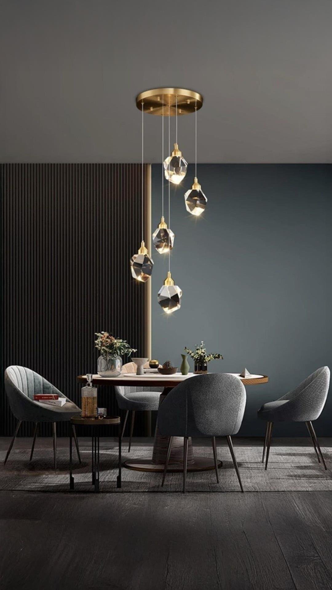 A+ Luxury Modern Kristalize Cam Sarkıt Beşli Led Avize Gold Sarı