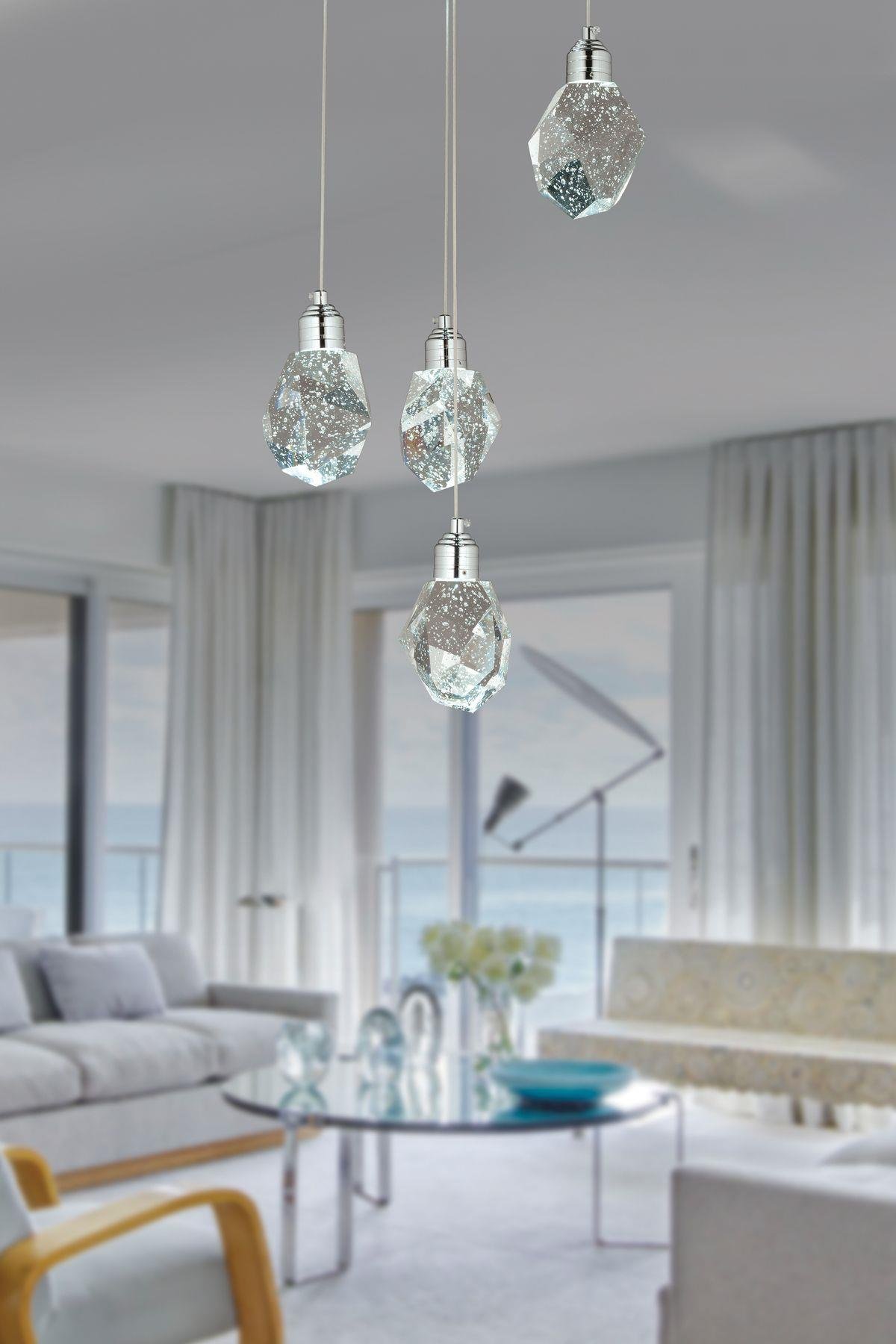 A Luxury Modern Kristalize Cam Sarkıt Dörtlü Power Led Avize Krom Beyaz Işık