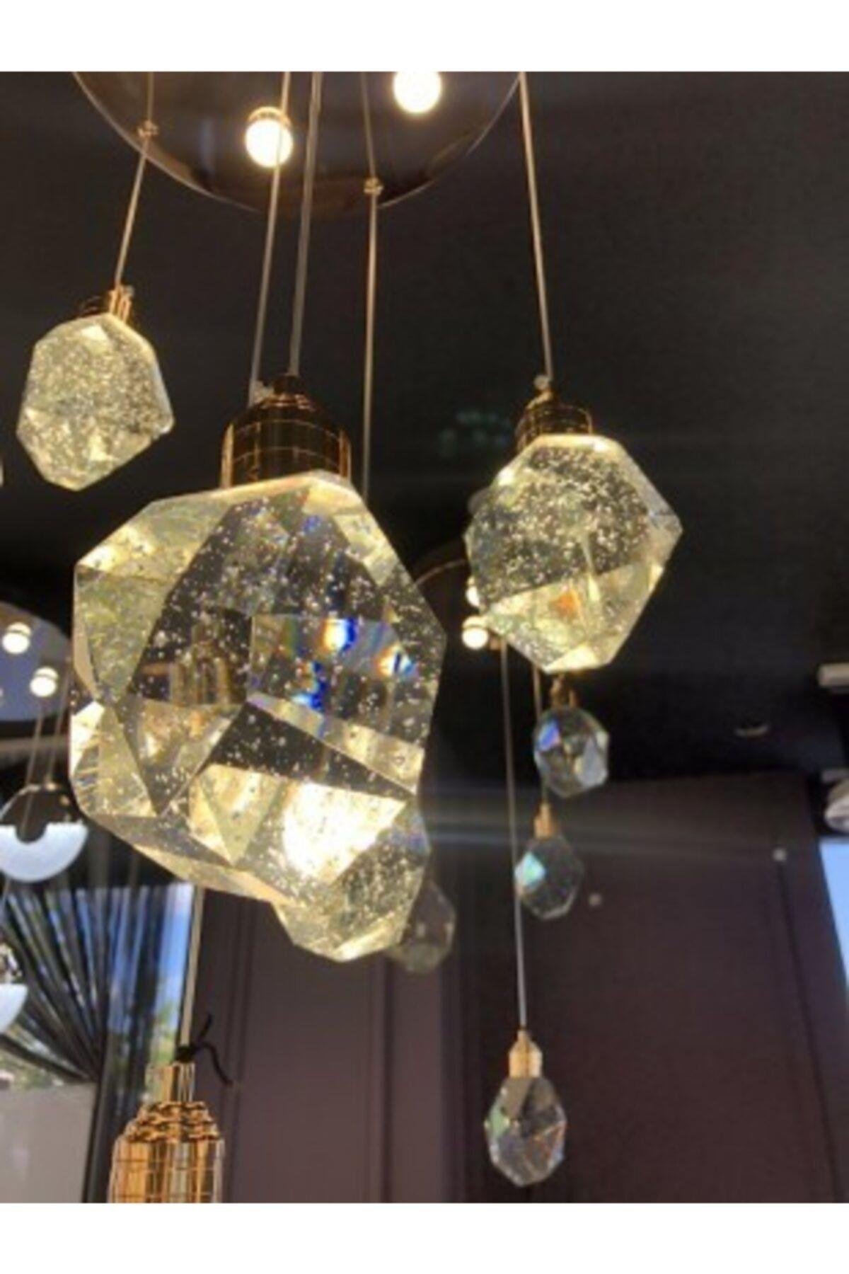 A+ Luxury Modern Kristalize Cam Sarkıt Dörtlü Power  Gold Sarı Gün Işığı Led Avize