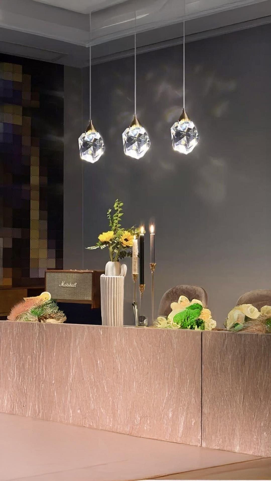 A+ Luxury Modern Kristalize Cam Sarkıt Üçlü Sıralı Led Avize Gold Sarı