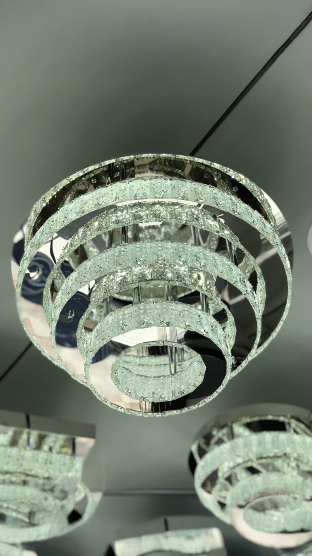 A+ Luxury Modern Plafonyer Kristal Taşlı Power Led Avize Kademeli 3 Renk Krom