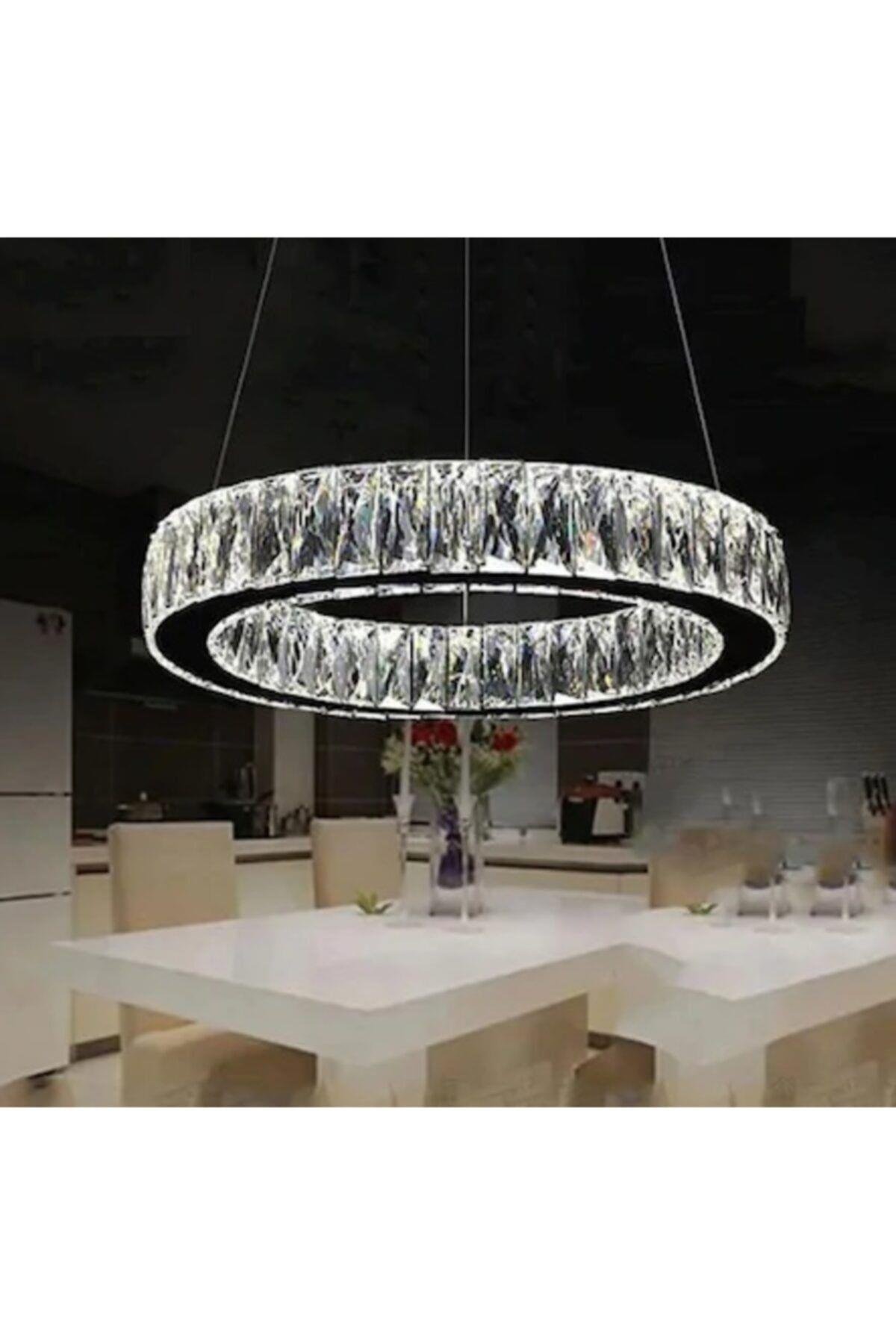 A Modern Sarkıt Kristal Taşlı Power Led Avize Kademeli 3 Renk Ledli Avize