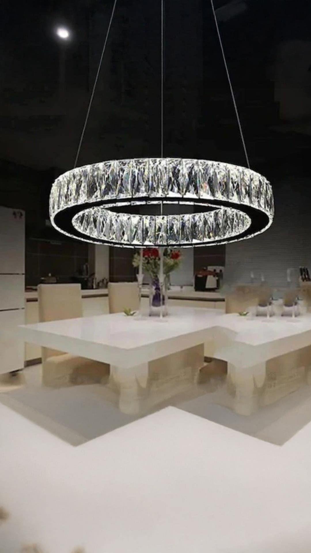 A Modern Sarkıt Kristal Taşlı Power Led Avize Kademeli 3 Renk Ledli Avize