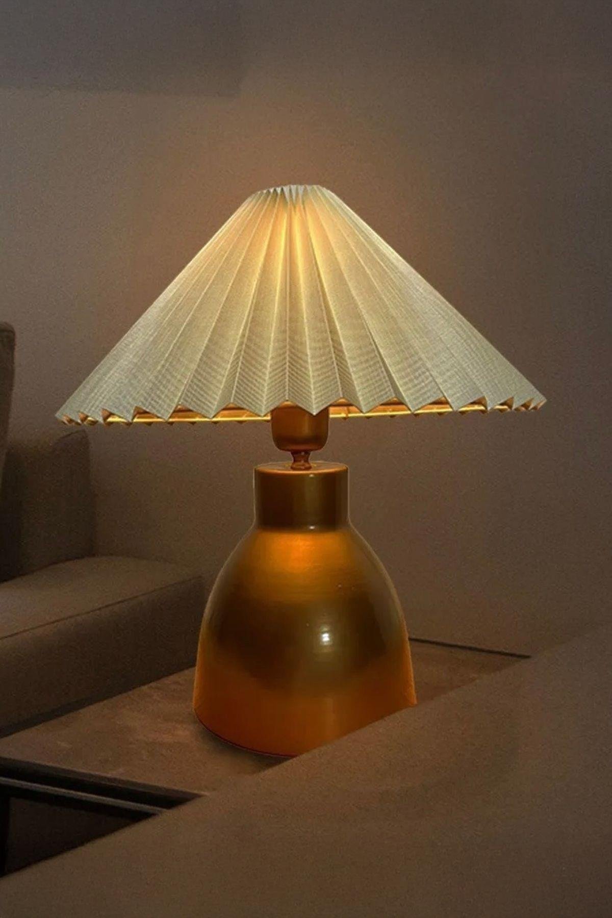 Abajur Masa Lambası Elektrik Ile Çalışır Modern Abajur Bej