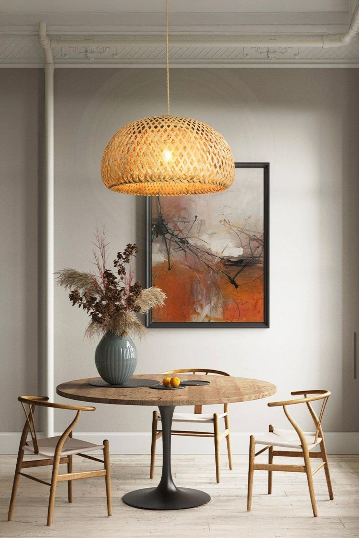 Bamboo Avize Hasır Avize 1.sınıf Kalite 320mm Çap Naturel Ferahlık Katar