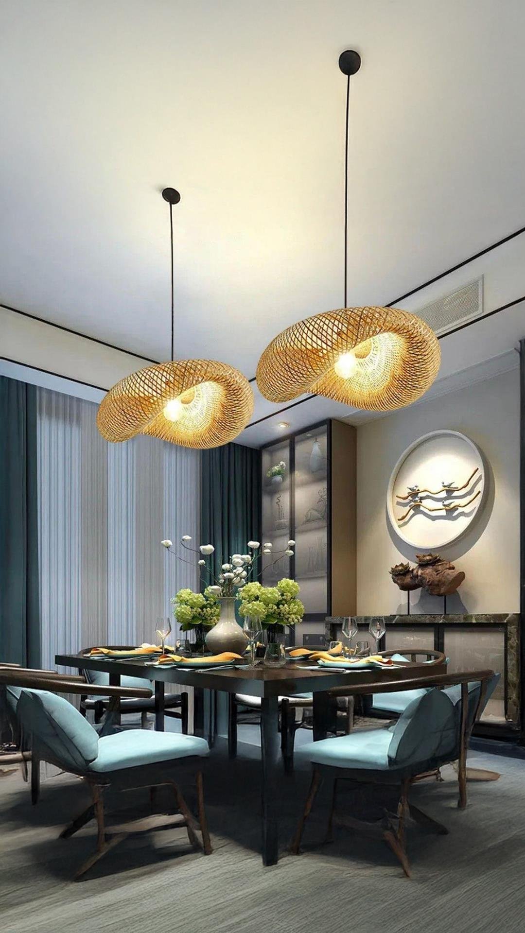 Bamboo Avize Hasır Avize 1.sınıf Kalite 400mm Çap Naturel Ferahlık Katar