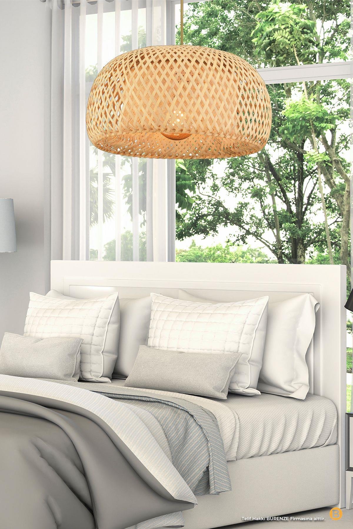 Bamboo Avize Hasır Avize 1.sınıf Kalite 320mm Çap Naturel Ferahlık Katar