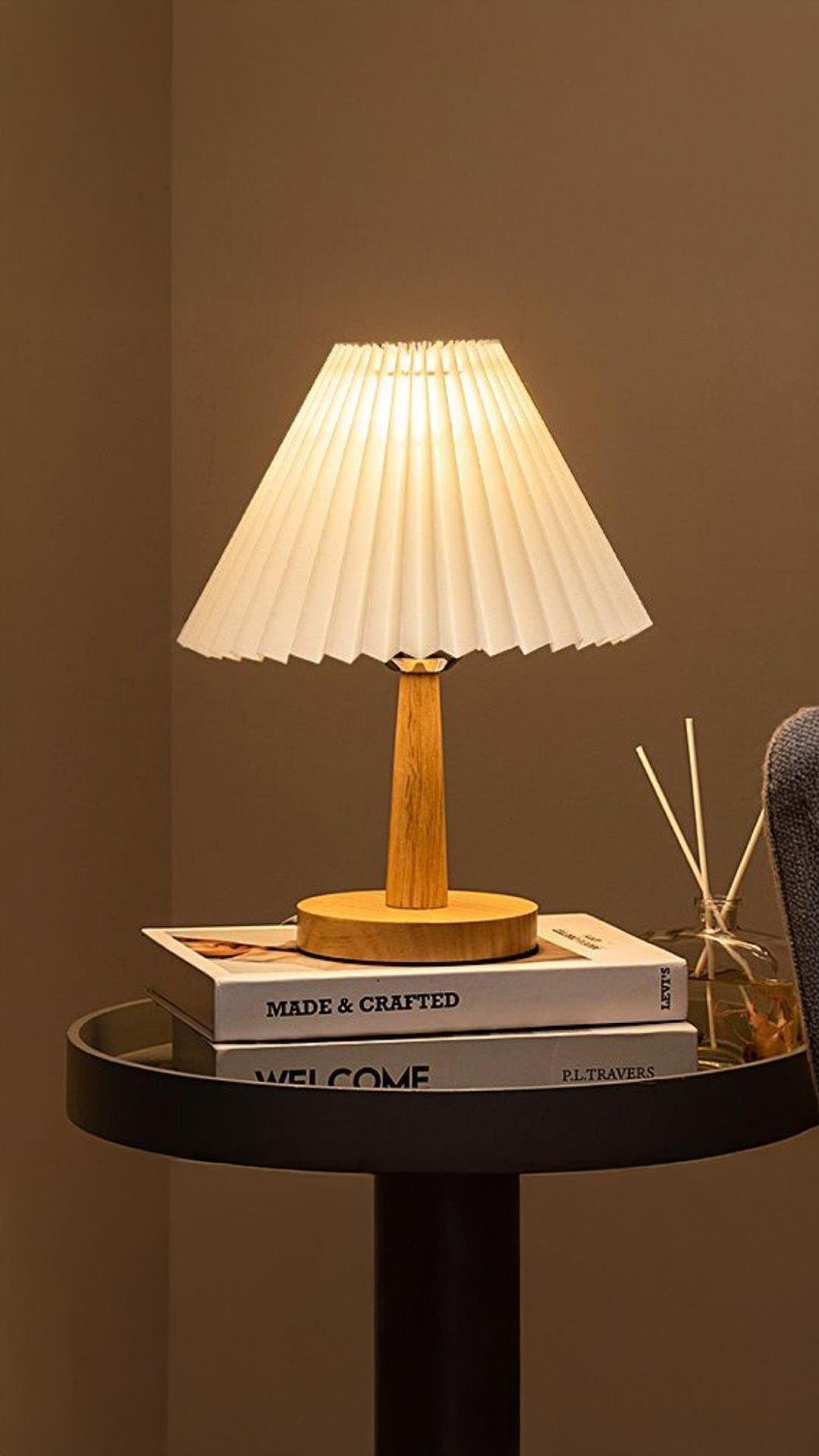 Candy Modern Tasarım Krem Umbrella Şapka Doğal Ahşap Abajur