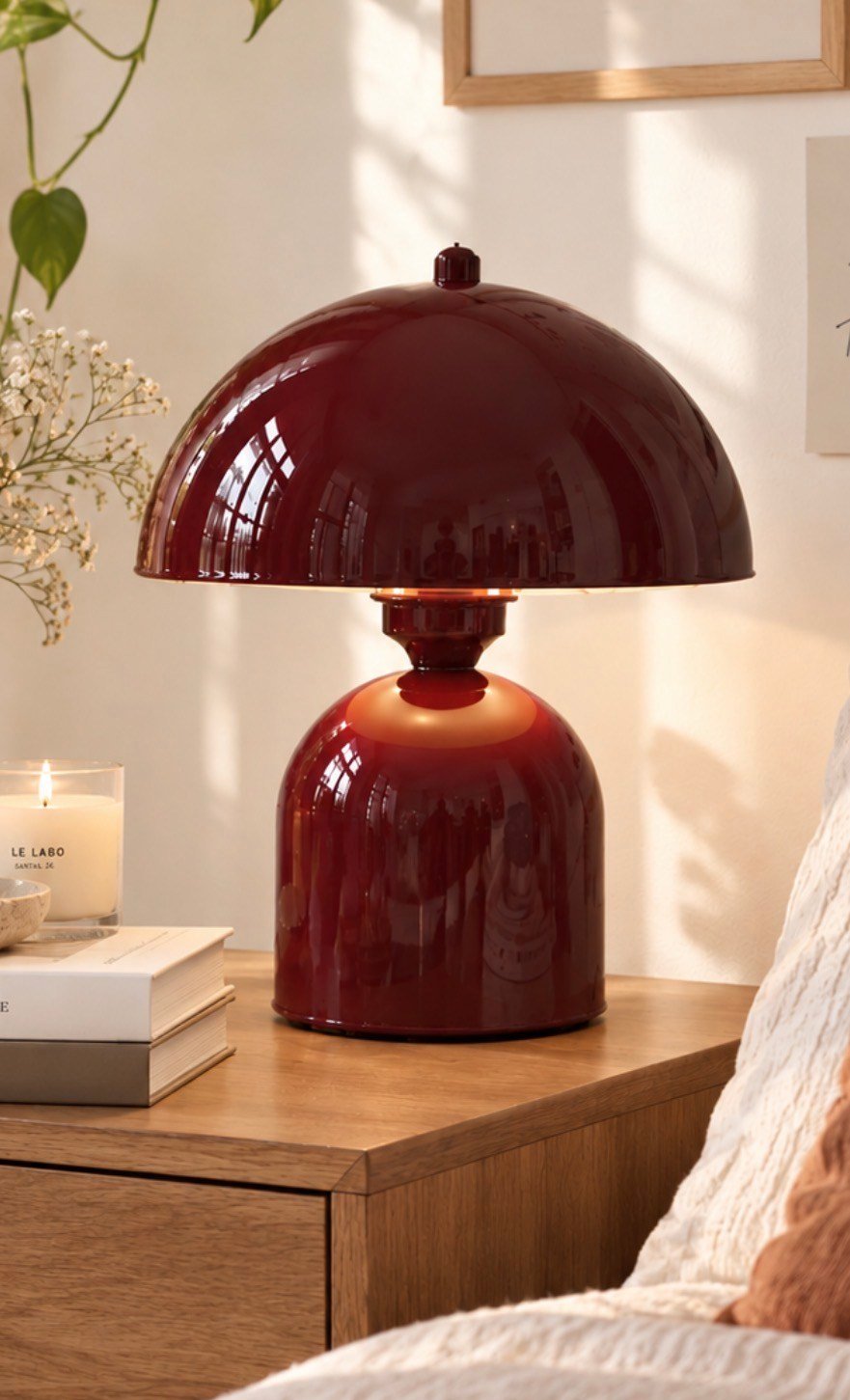 Cherry Rouge Abajur Bordo Vişne Renk Metal Gövde Abajur E-27 Duy