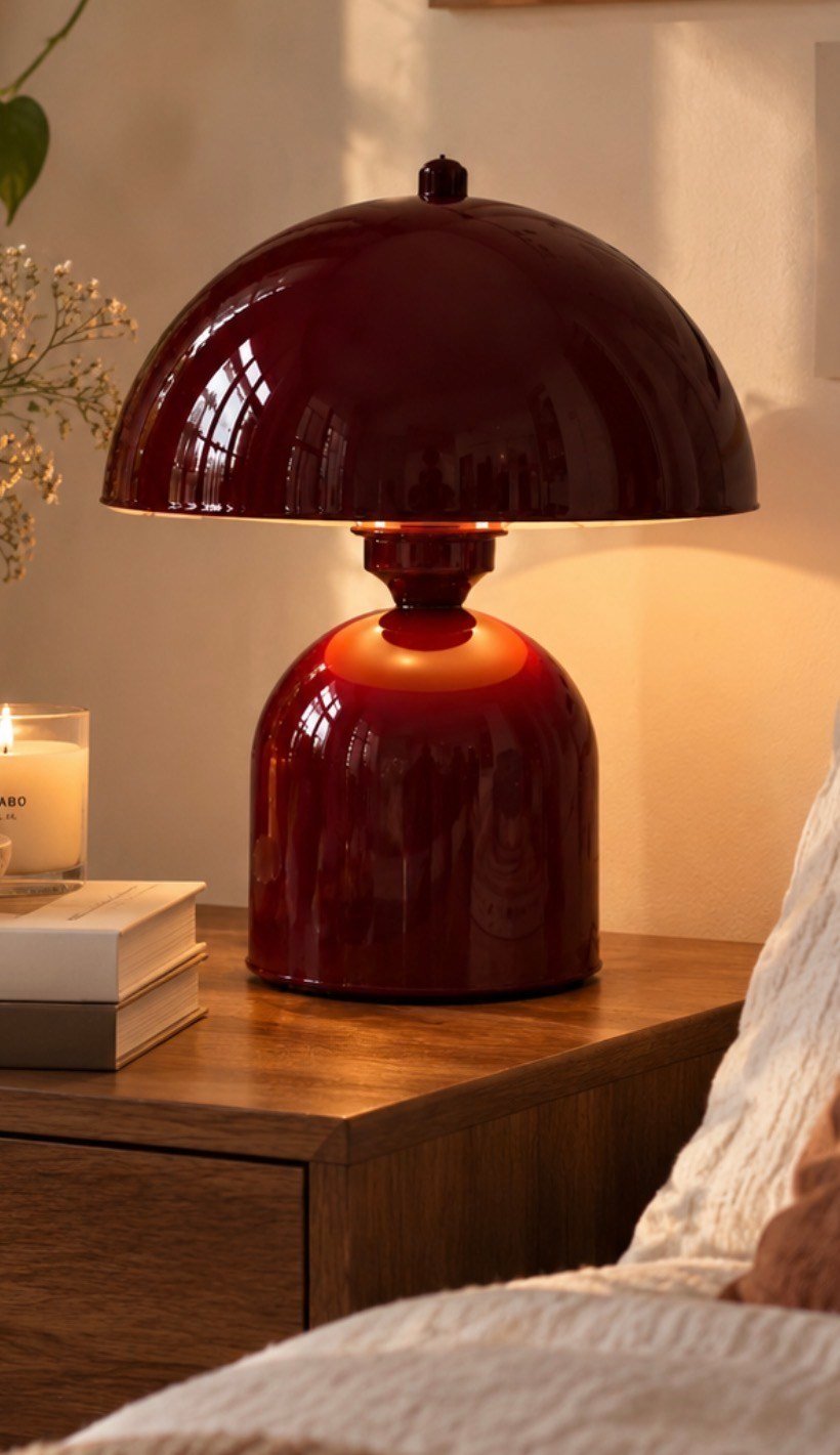 Cherry Rouge Abajur Bordo Vişne Renk Metal Gövde Abajur E-27 Duy