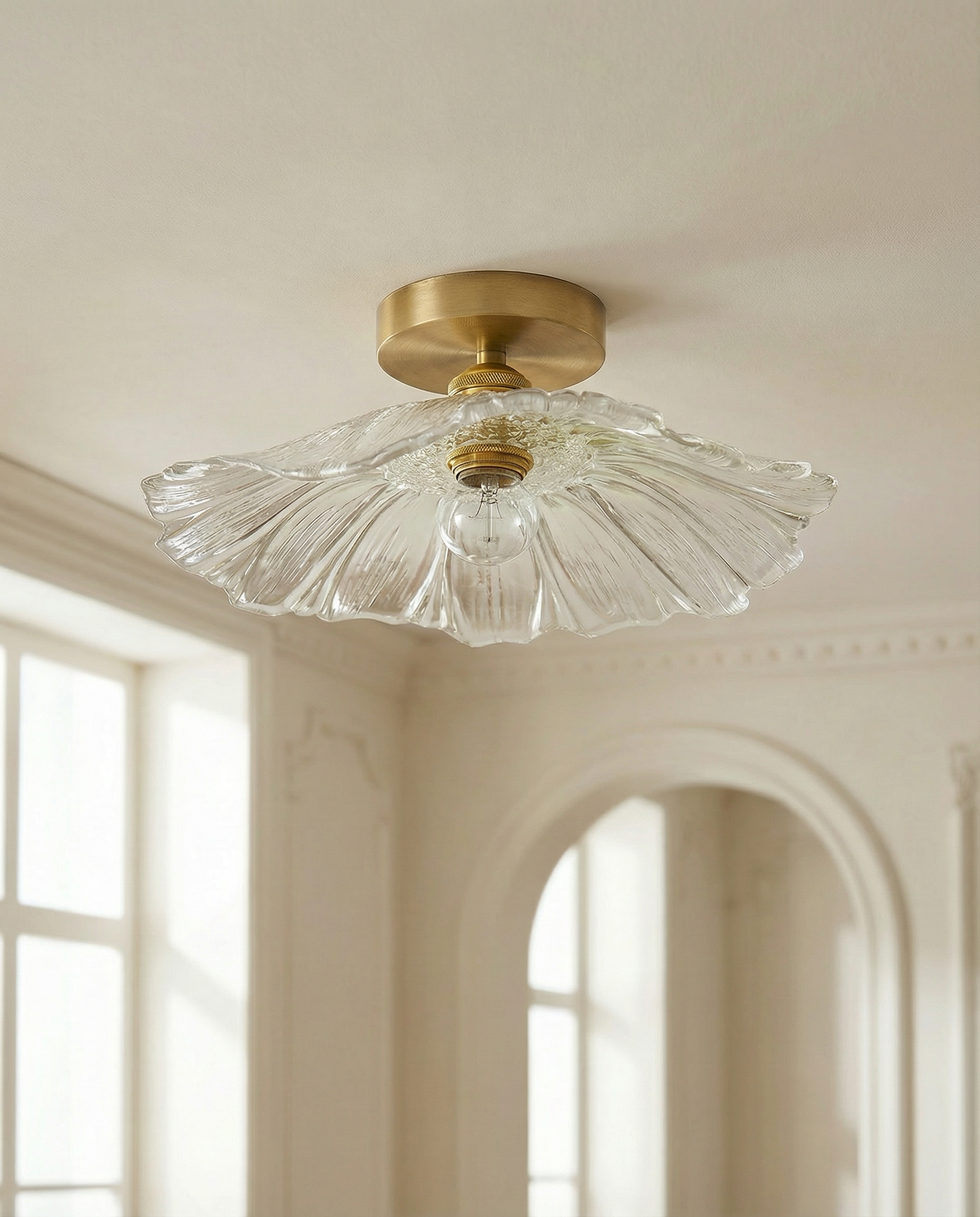 Classic Camlı Avize Plafonyer Avize Tavana Sıfır E-27 Duy Şeffaf 250mm Çap