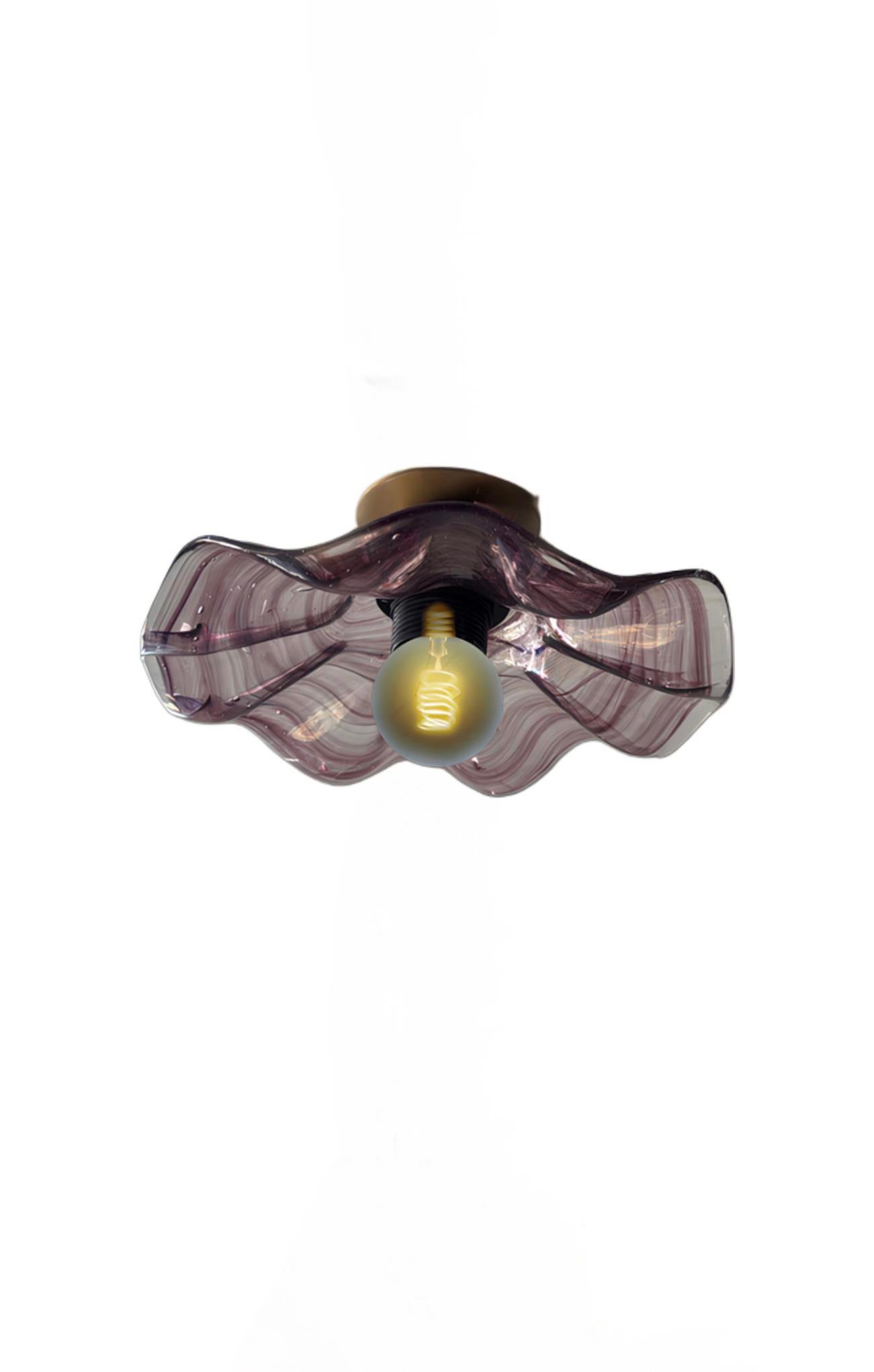 Classic Camlı Avize Plafonyer Avize Tavana Sıfır E-27 Duy Lila 250mm Çap