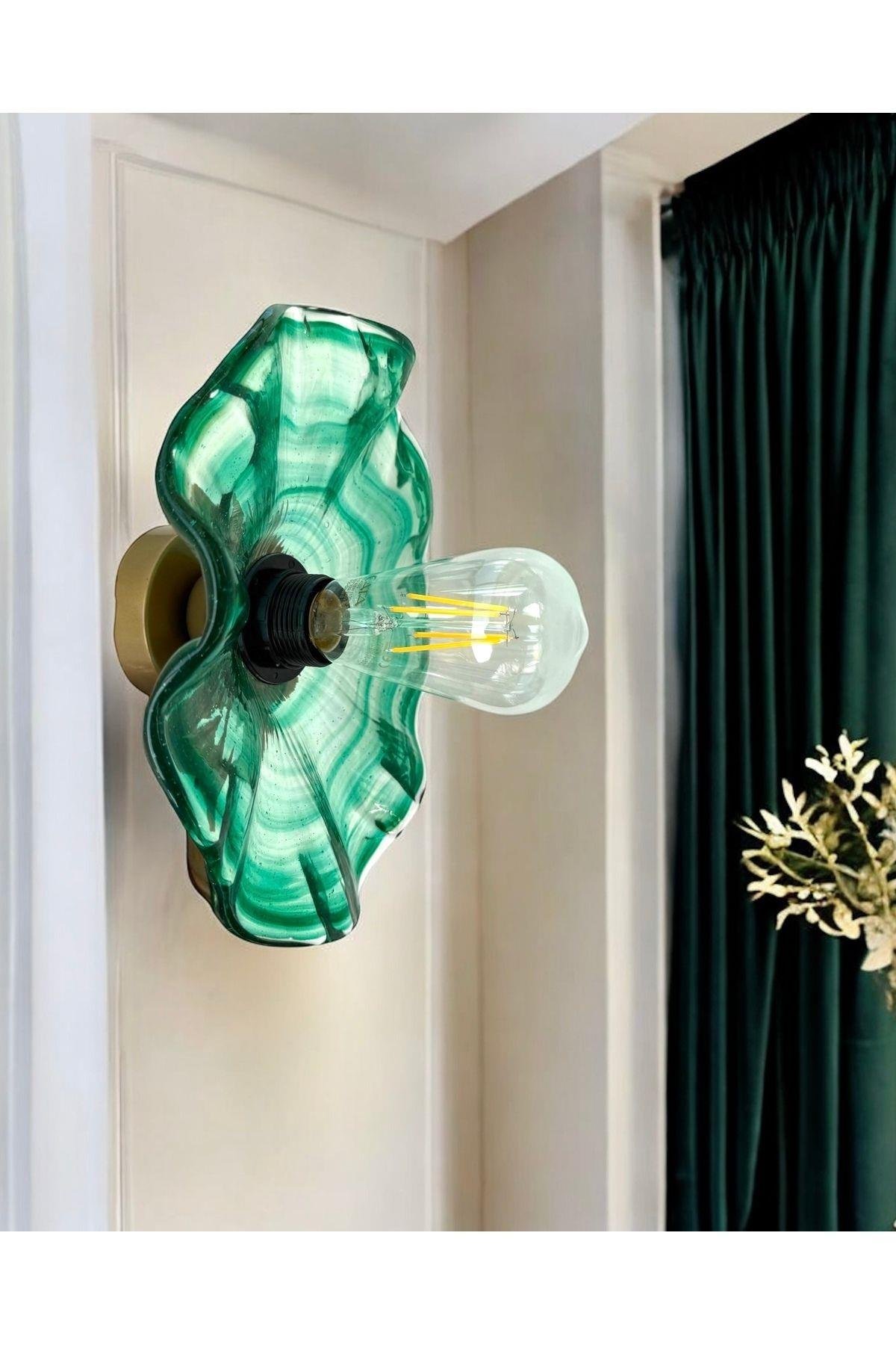 Classic Duvar Flower Cam Aplik Yeşil Gövde Aplik E-27 Duy 260mm Çap