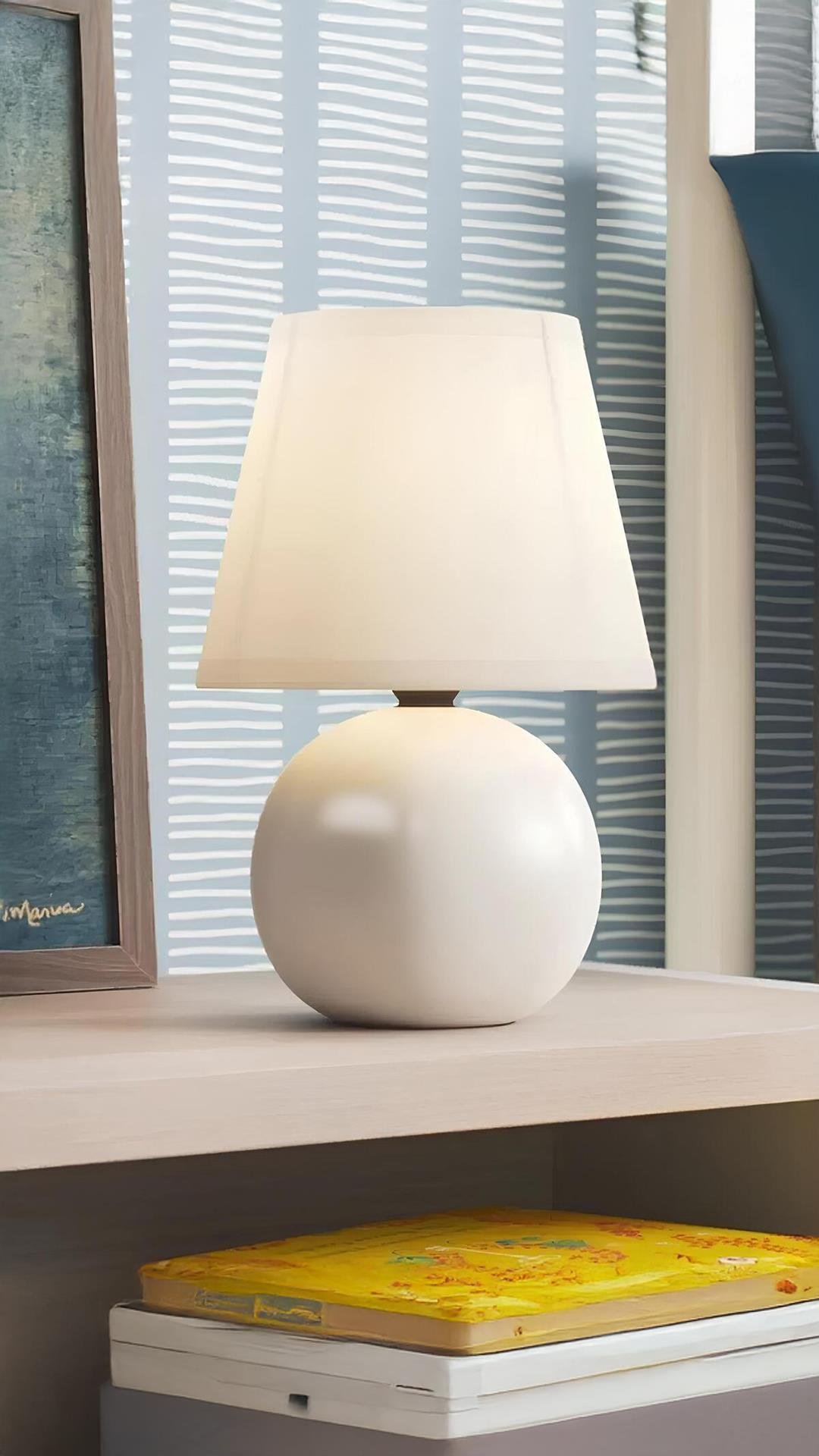 Dennis Modern Tasarım Krem Şapka Abajur Beyaz Krem Gövde