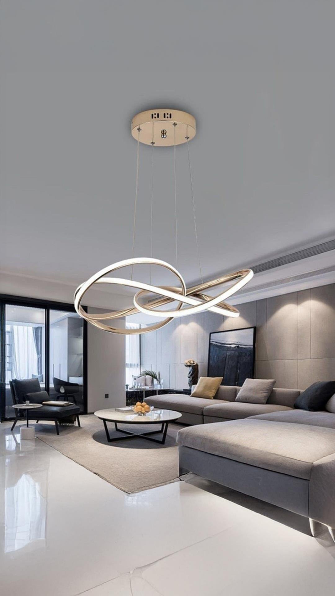 Dimmerli Modern Sarkıt Led Avize Gold Sarı Kademeli 3 Renk Işık Kumandalı