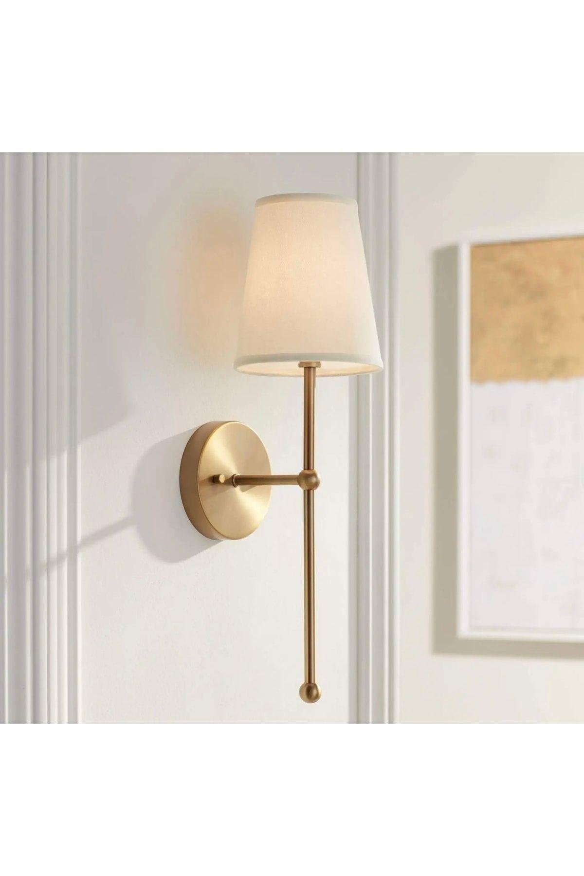 Duvar Aplik Krem Abajur Eskitme Gold Sarı Modern Tasarım Elektrik Ile Çalışır