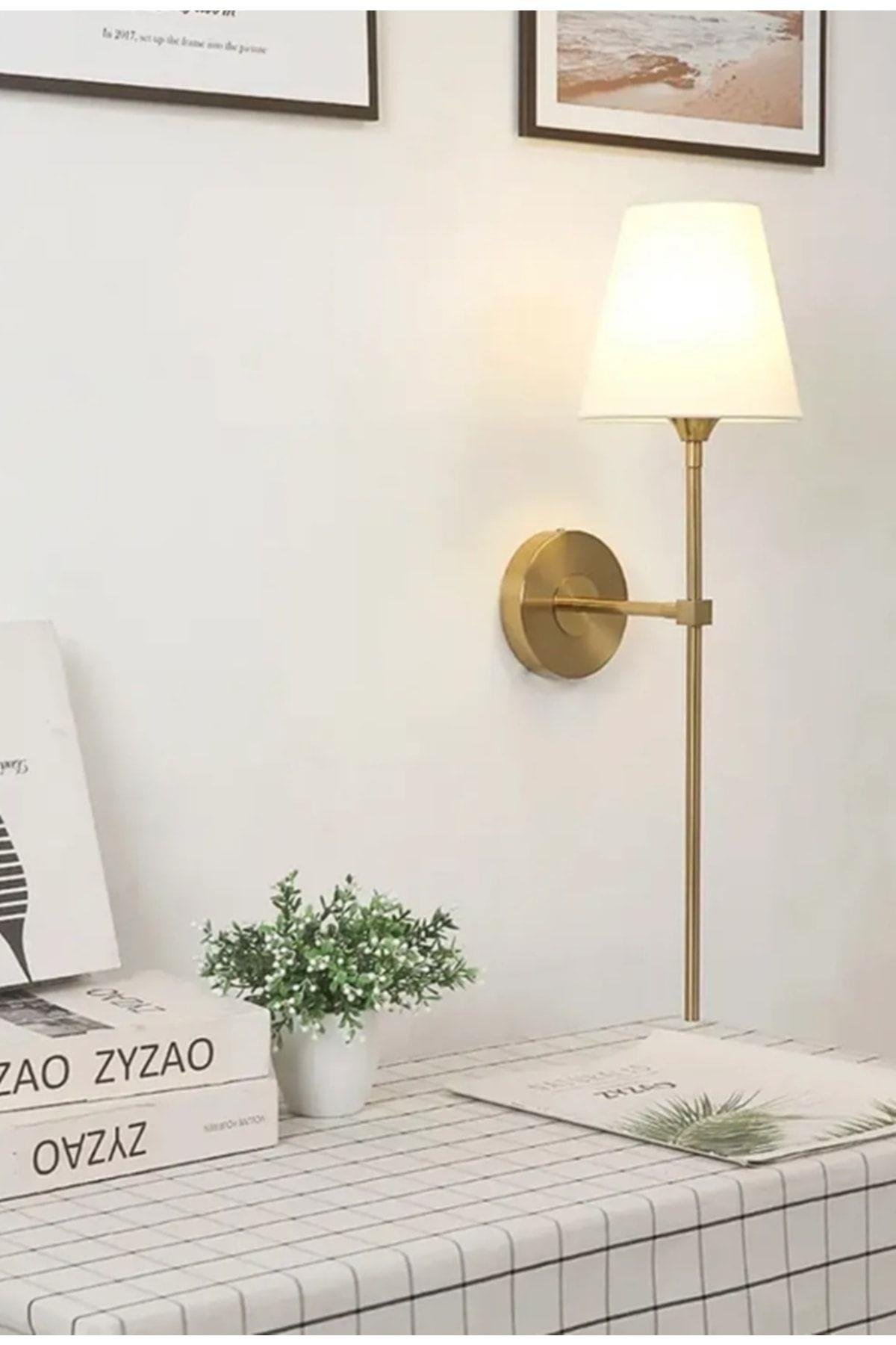 Duvar Aplik Krem Abajur Eskitme Gold Sarı Modern Tasarım Elektrik Ile Çalışır