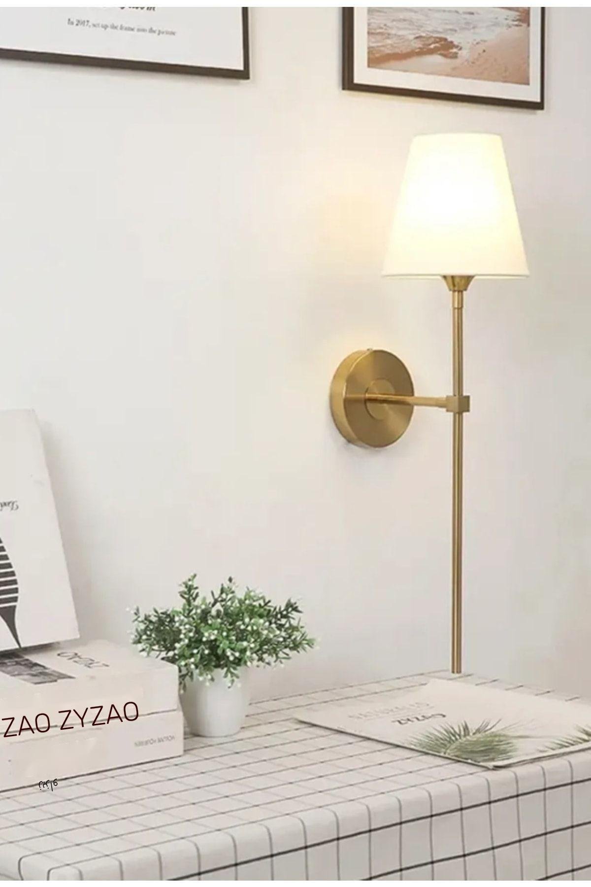 Duvar Aplik Krem Abajur Eskitme Gold Sarı Modern Tasarım Elektrik Ile Çalışır