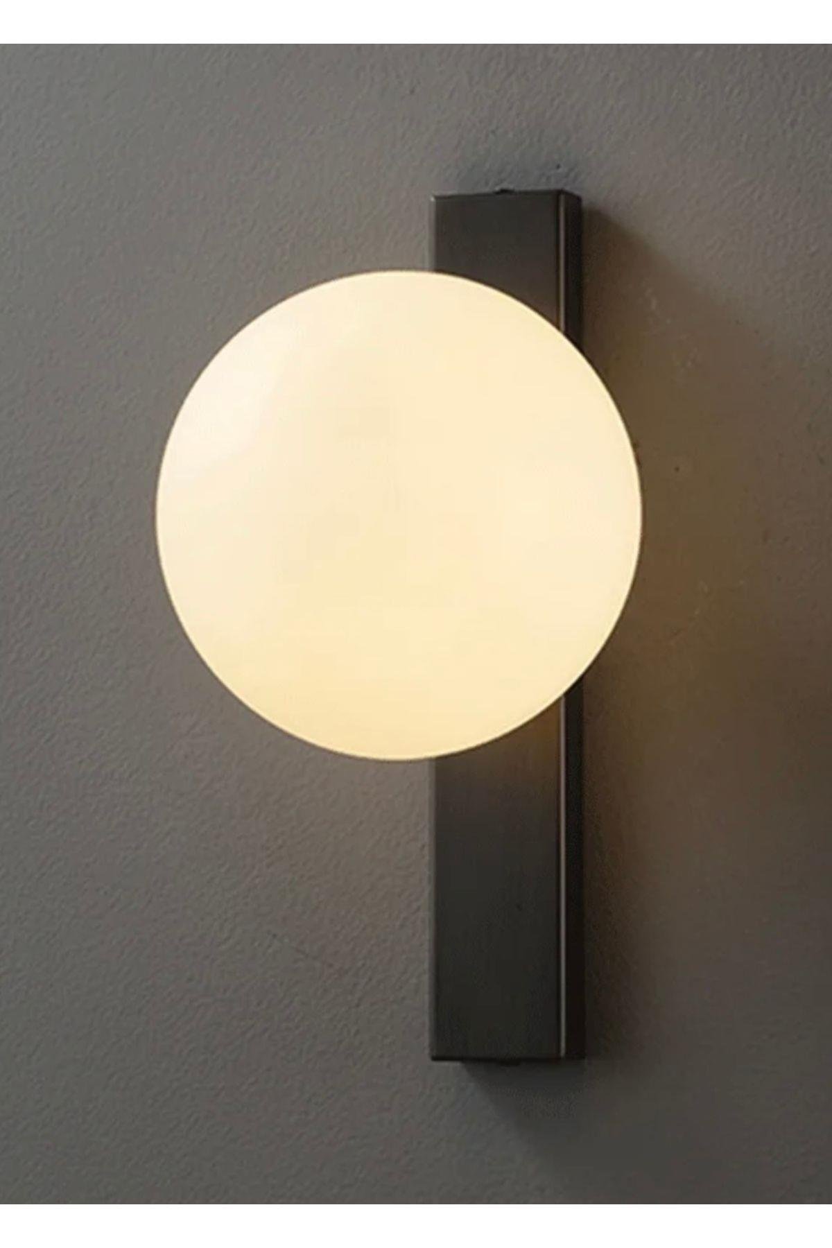 Duvar Aplik Siyah Gövde Beyaz Glop Cam E-27 Duy Modern Aplik