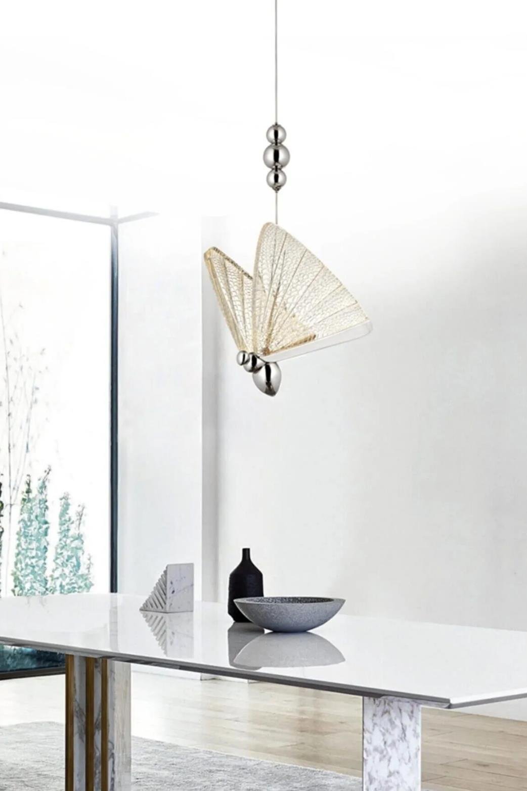 Elegance Büyük Boy Modern Tasarım Tekli Kelebek Avize Krom Ledli Avize