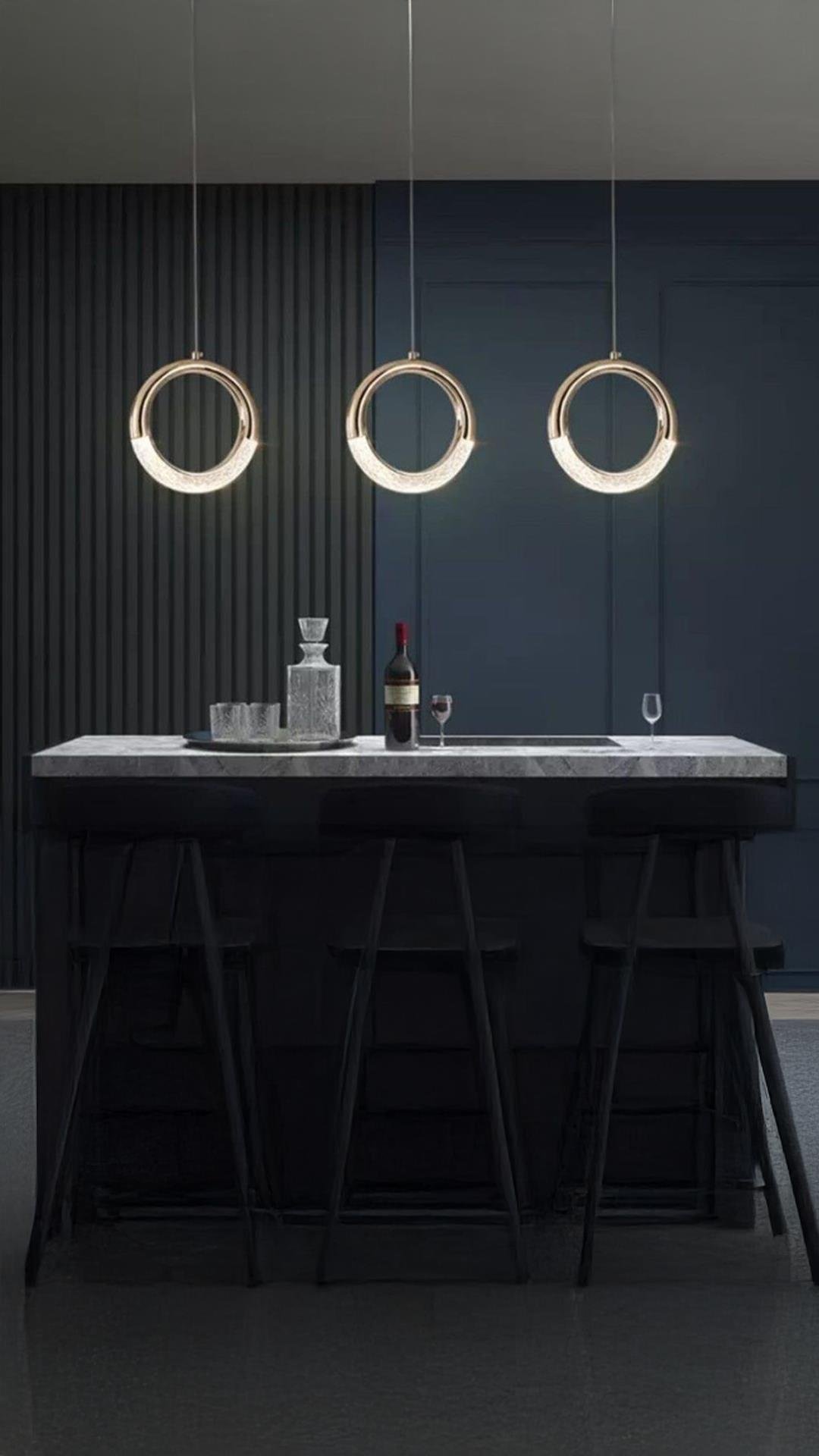 Elegance Luxury Modern Tasarım Üçlü Sarkıt Led Avize Sıralı Yemek Masası Gold Sarı