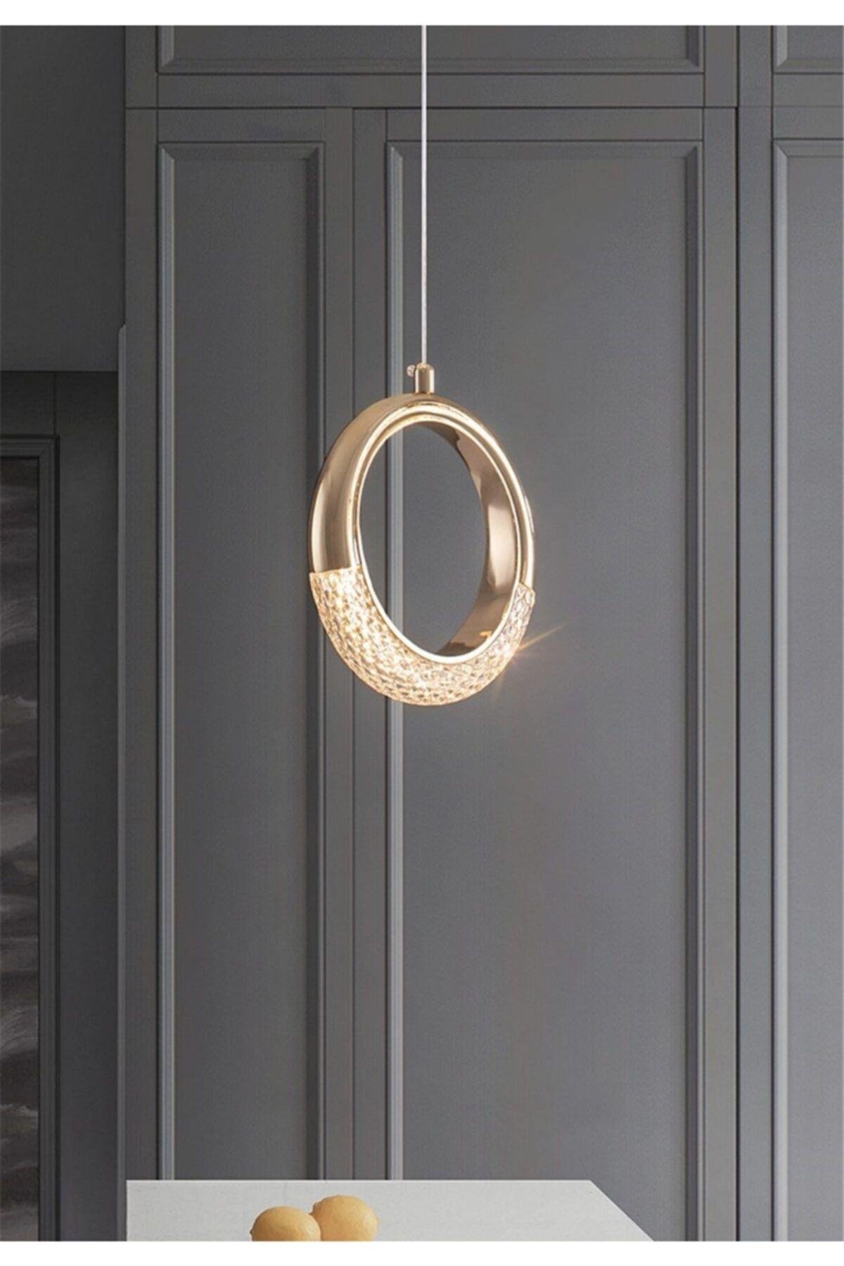 Elegance Luxury Tasarım Modern Sarkıt Led Avize Gold Sarı Ledli Avize