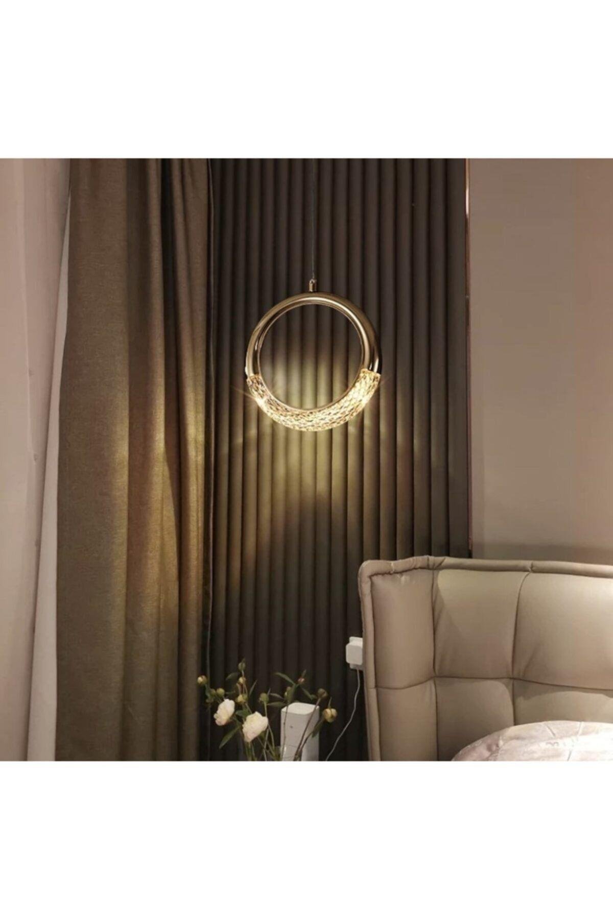 Elegance Luxury Tasarım Modern Sarkıt Led Avize Gold Sarı Ledli Avize