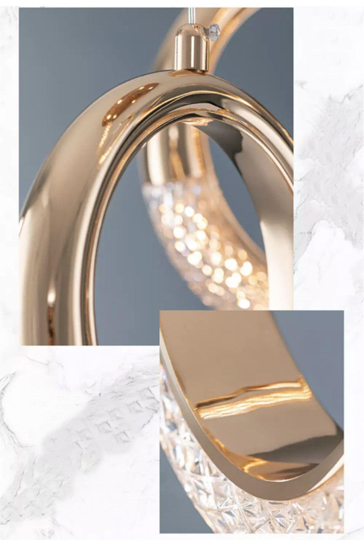 Elegance Luxury Tasarım Modern Sarkıt Led Avize Gold Sarı Ledli Avize