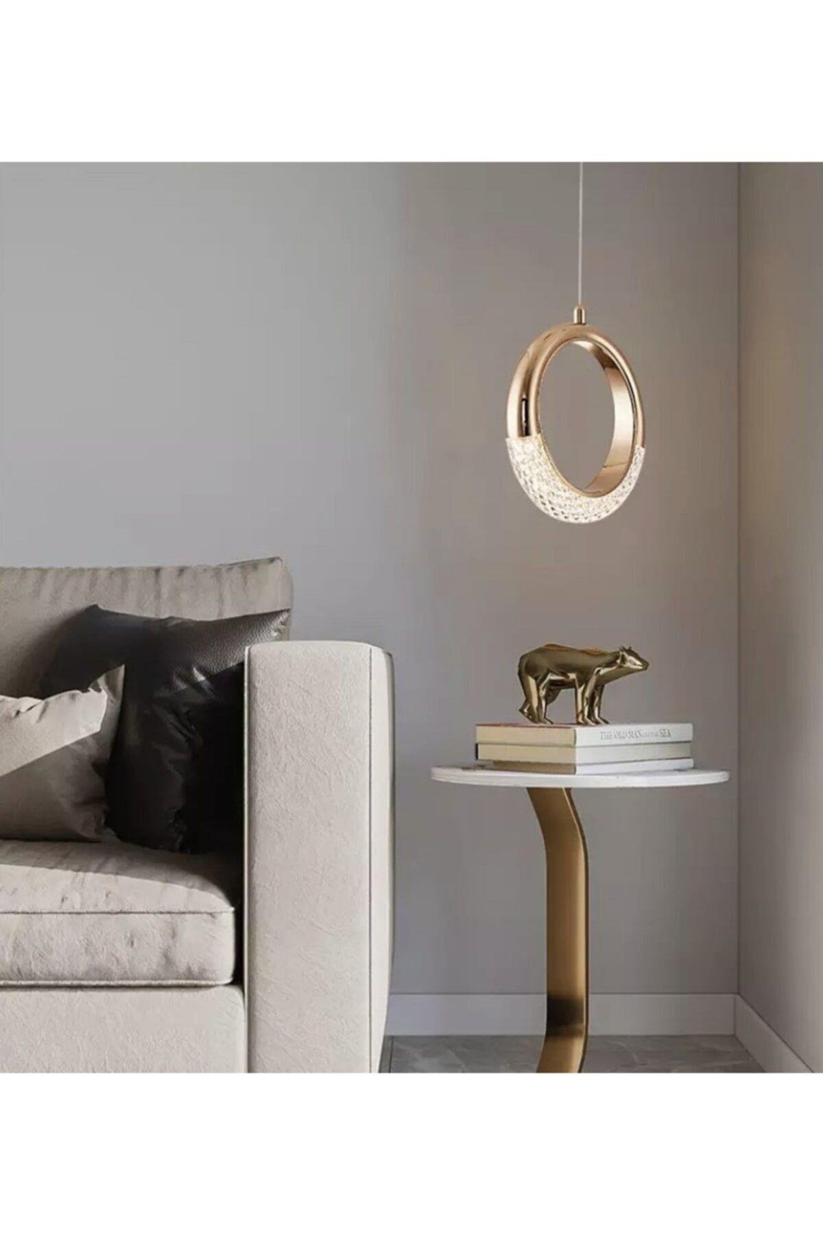 Elegance Luxury Tasarım Modern Sarkıt Led Avize Gold Sarı Ledli Avize