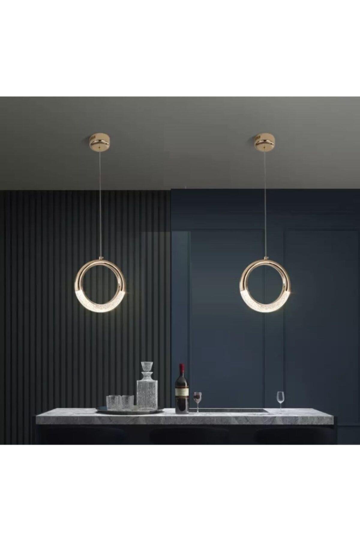 Elegance Luxury Tasarım Modern Sarkıt Led Avize Gold Sarı Ledli Avize