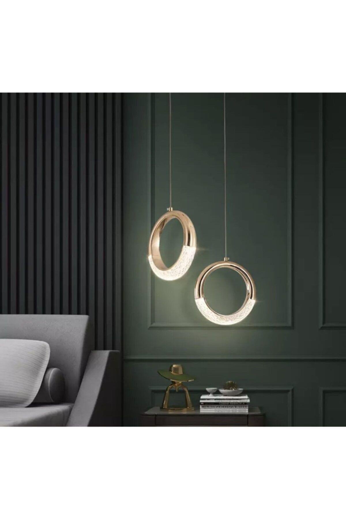 Elegance Luxury Tasarım Modern Tekli Sarkıt Led Avize Gold Sarı 2 Adet Set Fiyat