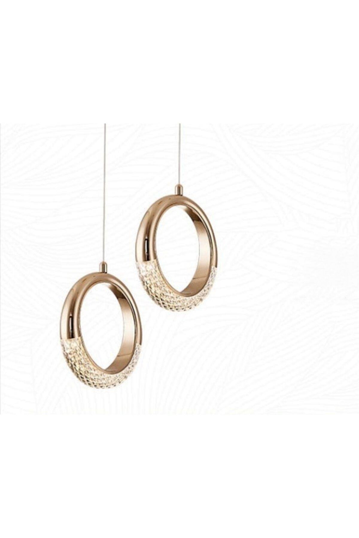 Elegance Luxury Tasarım Modern Tekli Sarkıt Led Avize Gold Sarı 2 Adet Set Fiyat
