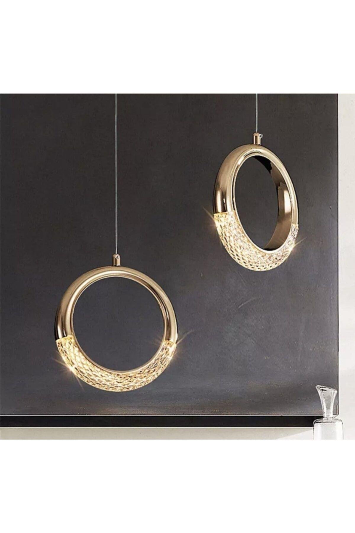 Elegance Luxury Tasarım Modern Tekli Sarkıt Led Avize Gold Sarı 2 Adet Set Fiyat