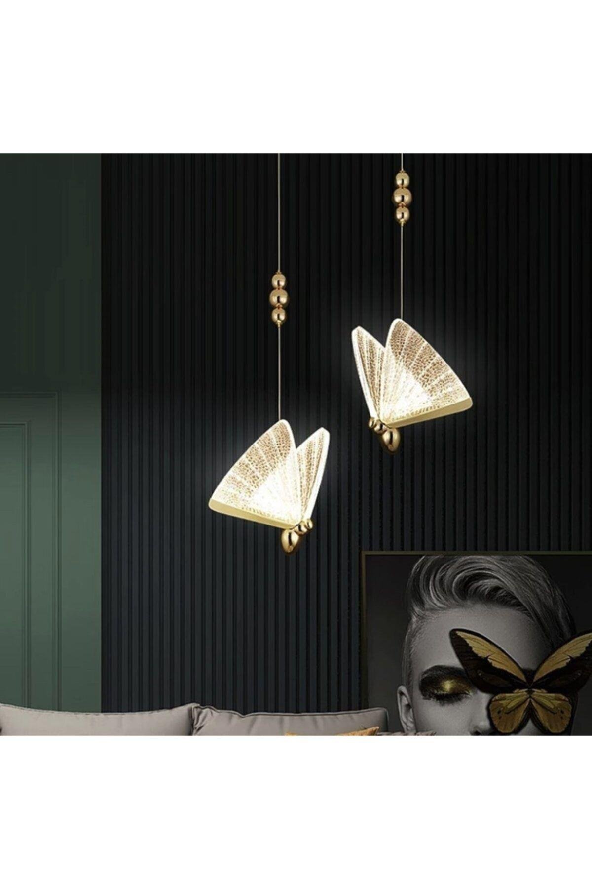 Elegance Modern Kelebek Tasarım Tekli Sarkıt Led Avize 2 Adet Set Fiyat Harika Görsel