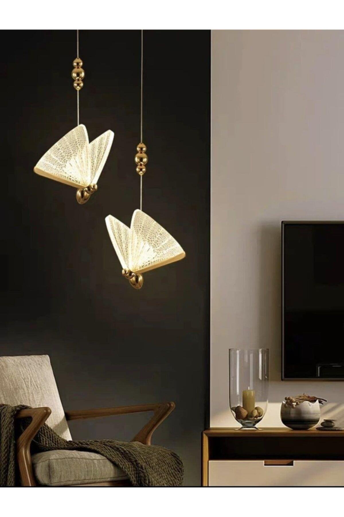 Elegance Modern Kelebek Tasarım Tekli Sarkıt Led Avize 2 Adet Set Fiyat Harika Görsel