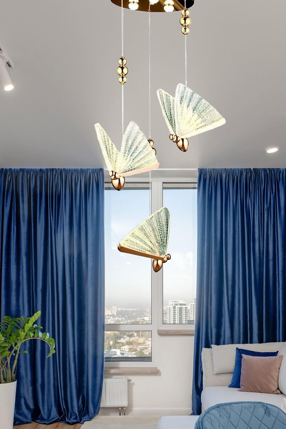 Elegance Modern Kelebek Tasarım Üçlü Sarkıt Led Avize Rose Gold Sarı Harika Görsel