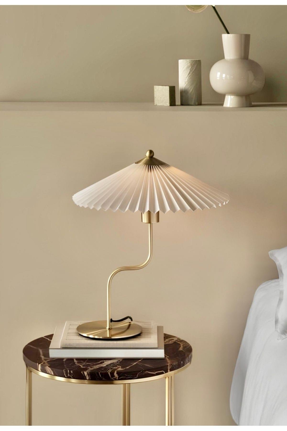 Exclusive Collection Krem Şapka Tasarım Umbrella Abajur Eskitme Gold Sarı