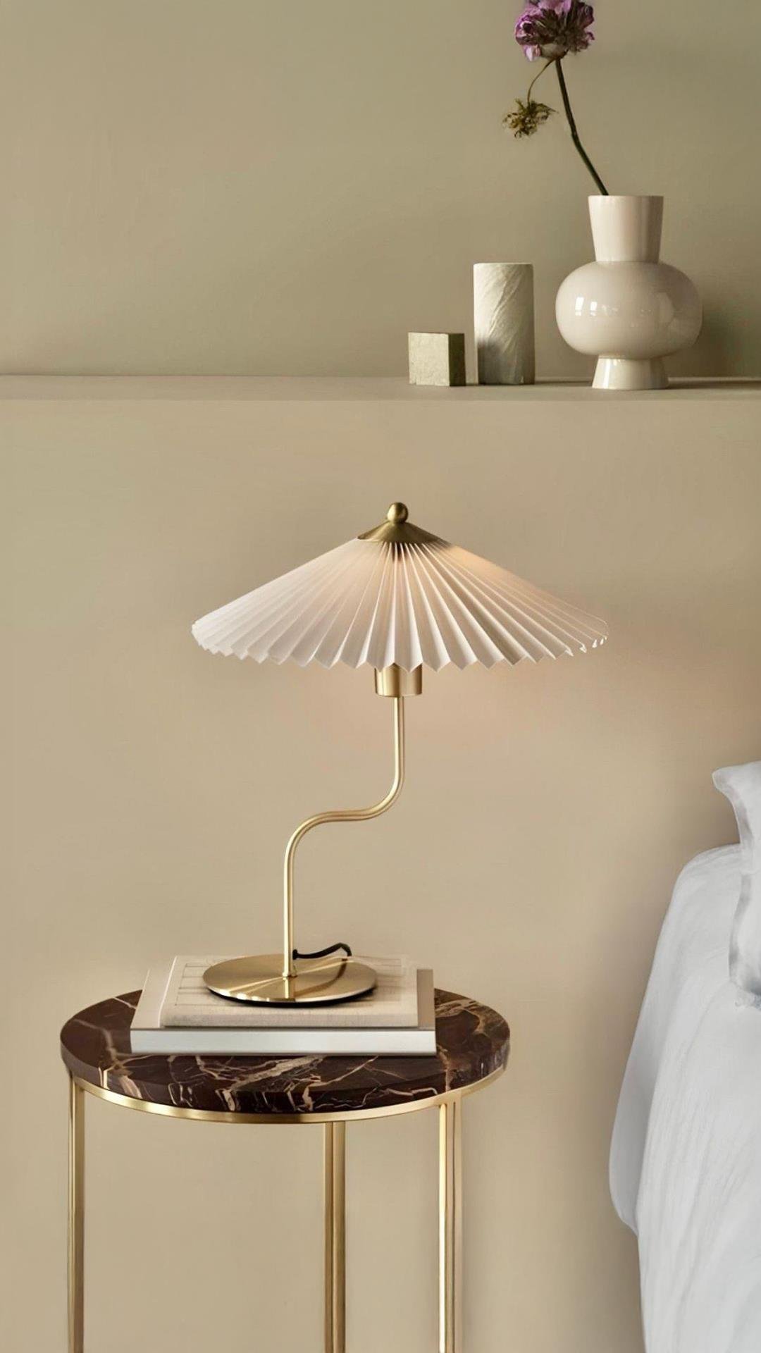 Exclusive Collection Krem Şapka Tasarım Umbrella Abajur Eskitme Gold Sarı